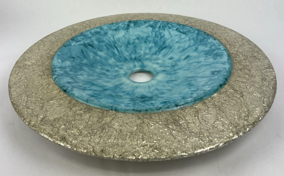 Round Designer Glass Vessel Sink Blue MetallicSilver Modern Decor Design OD 16""