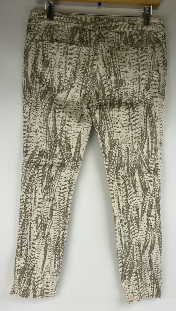 Free People Jeans Women's Size 28 Tapered Leg Low Rise White w Print Denim NWOT