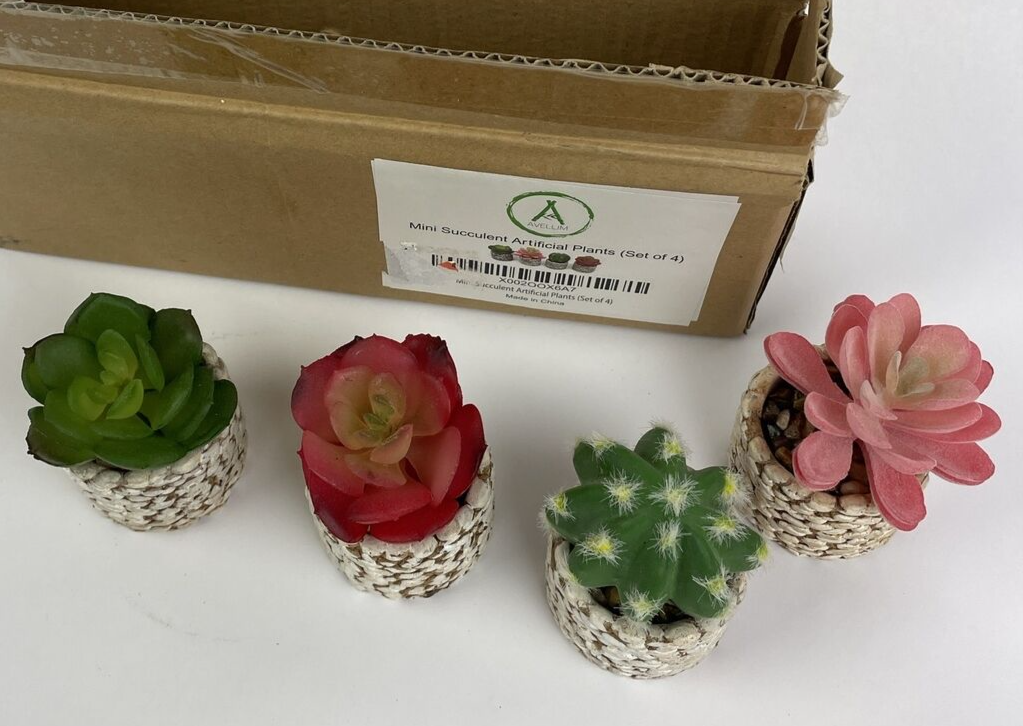 4 x Karlliu Artificial Plants Mini Succulent Flowers in Ceramic Pot Small Fake