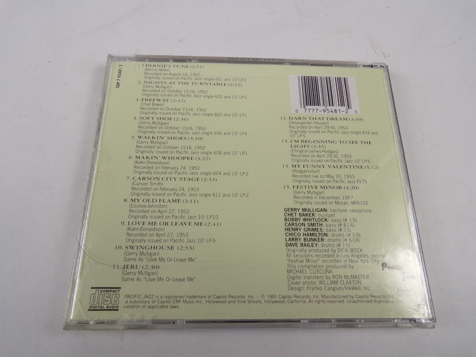The Best Of The Gerry Mulligan Quartet With Chet Baker Pacific Jazz CD#13