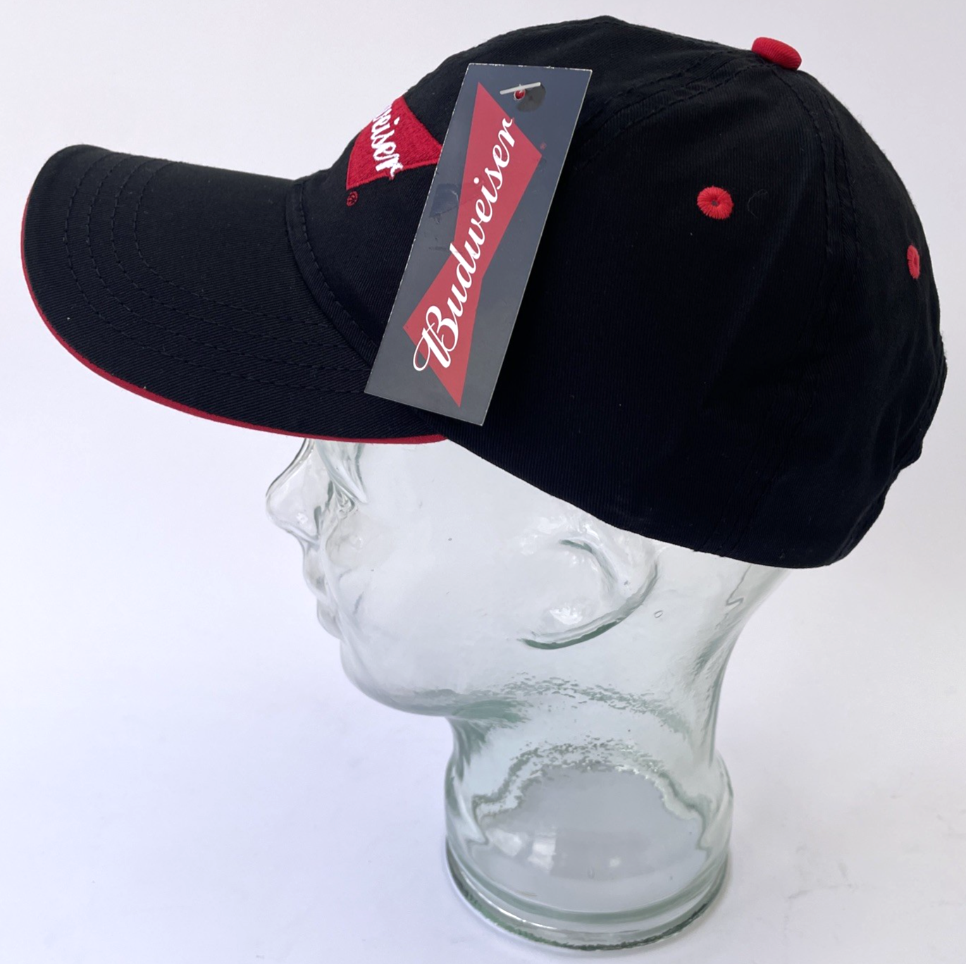 2017 Budweiser Black Hat Black w Red Accents Cap Adjustable Unisex Adult