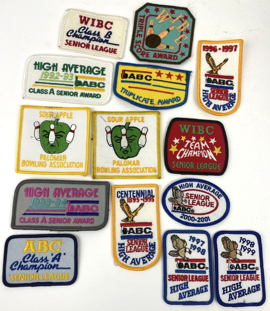 Lot Of 14 Vintage Bowling Patches Split ABC WIBC Sour Apple Bowling Association