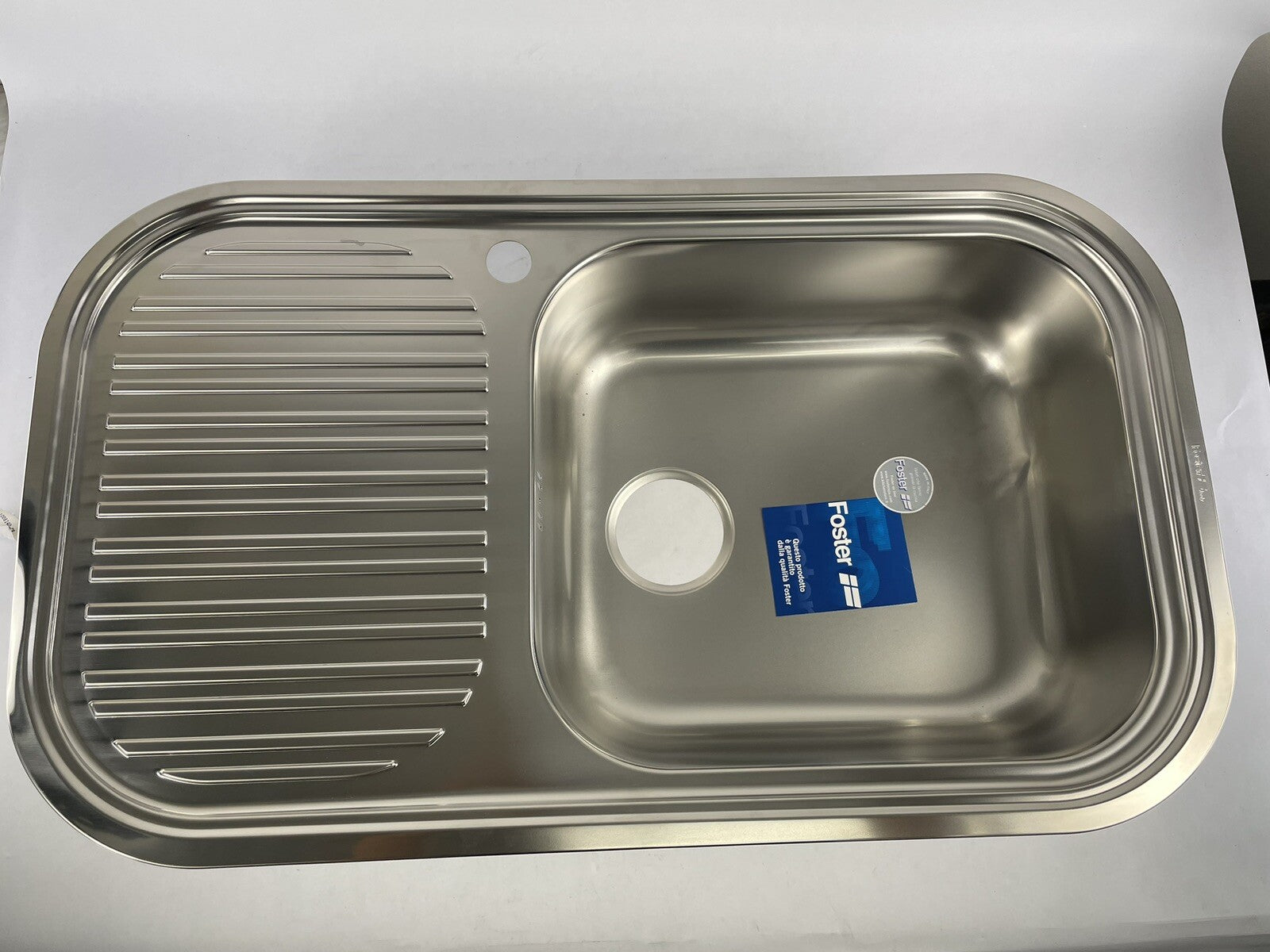 Foster brushed stainless steel kitchen sink with drainer 33.75 x 19.75 inch single bowl sink