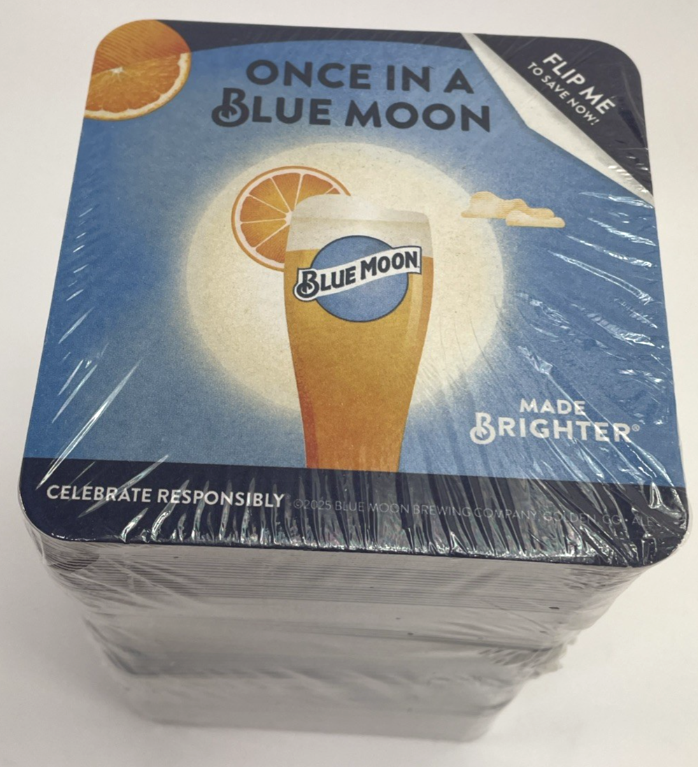 Blue Moon " Once in a BM " Beer Coasters Bar Glass Mat Coaster Pack lot of 1000
