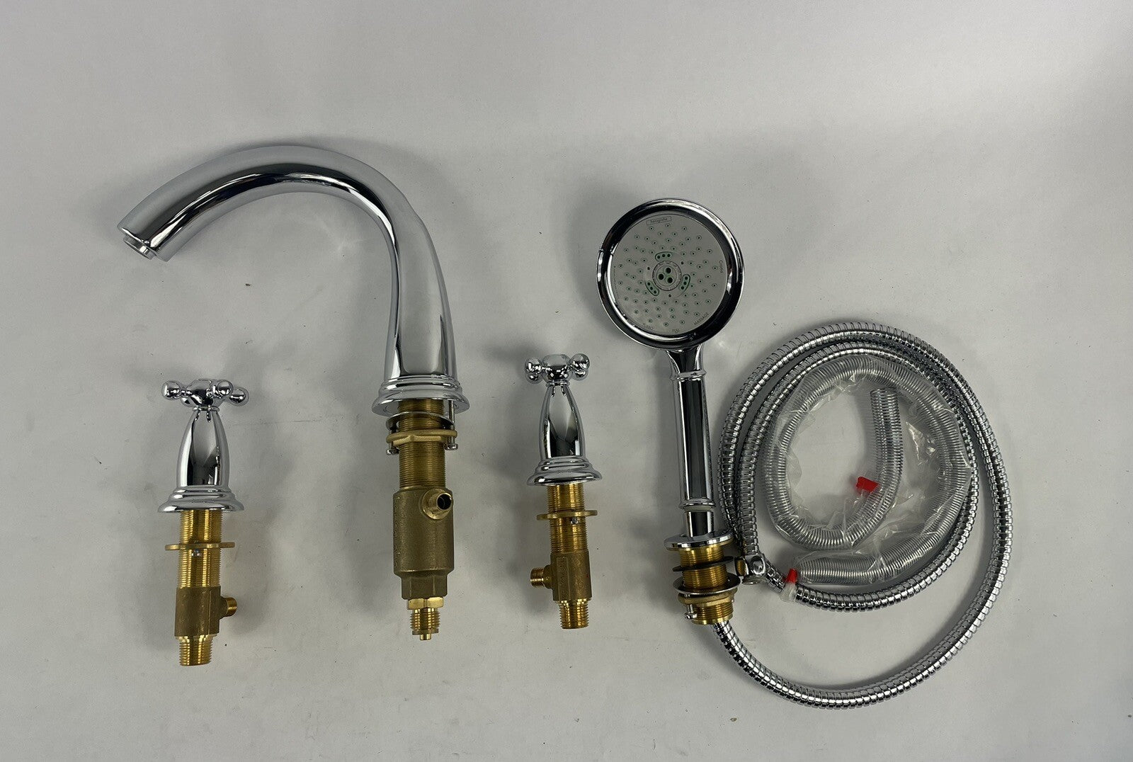 Hansgrohe 3-hole tub filler with cross handles and hand shower