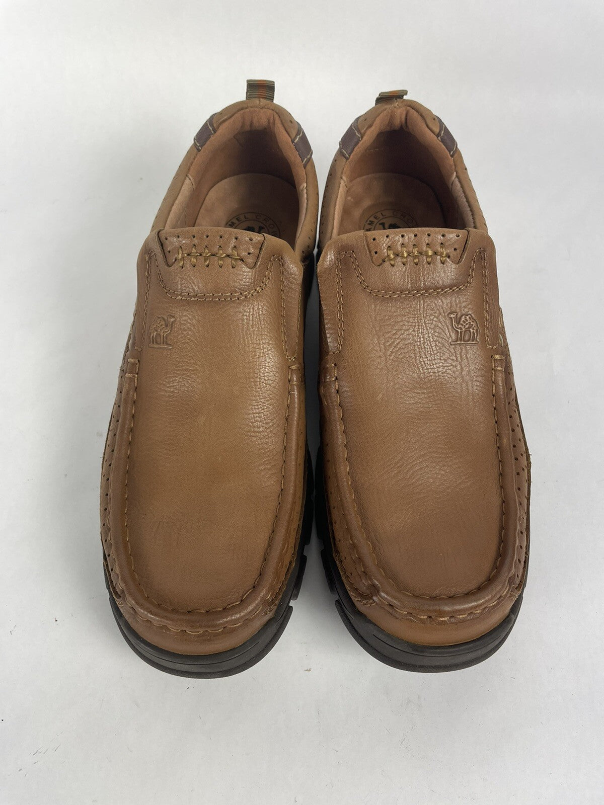 EUC Camel Crown Mens Leather Khaki Light Brown Loafers Shoes Size 11