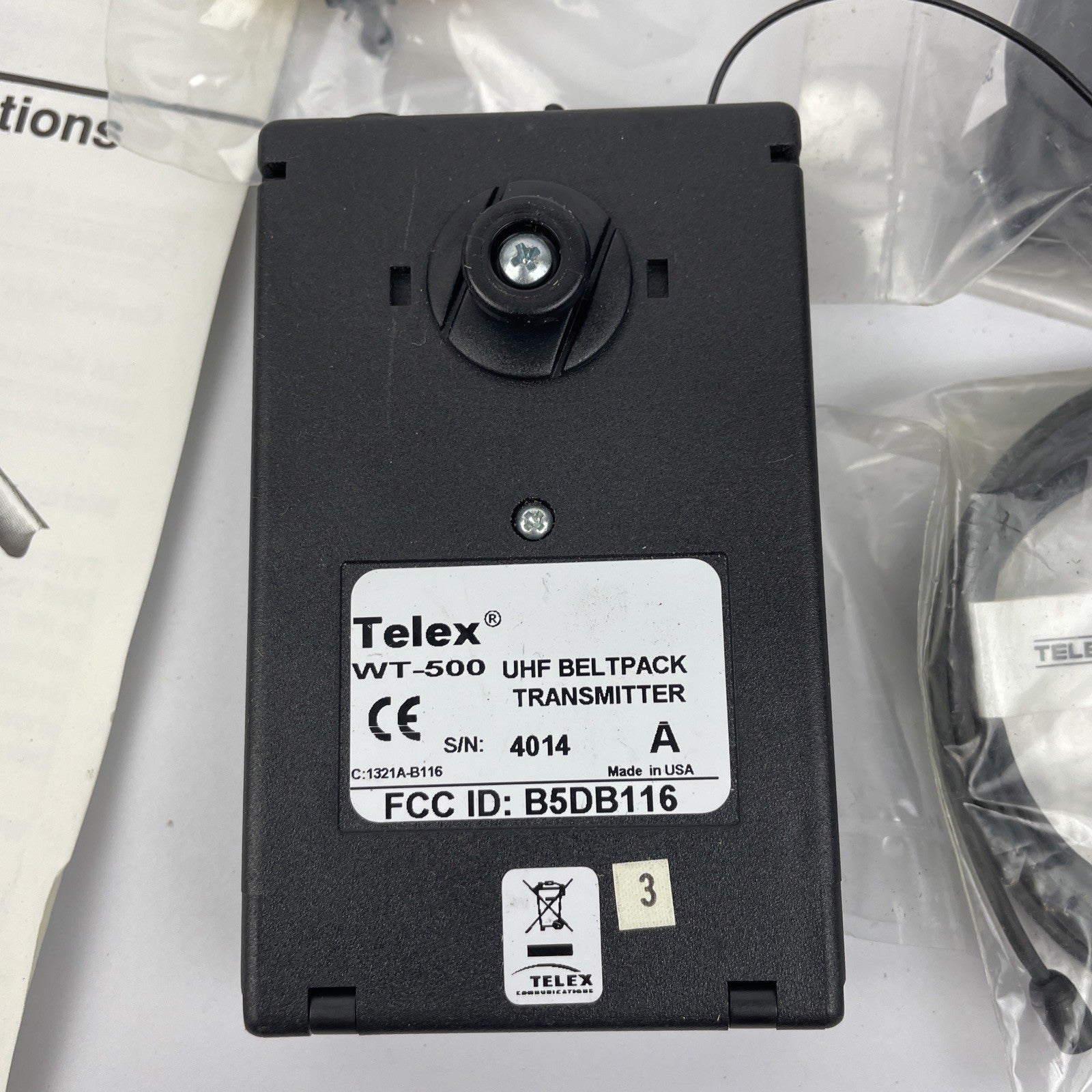 OEM Telex WT-500 UHF Wireless Beltpack Transmitter Band with Brand New Mic Clip
