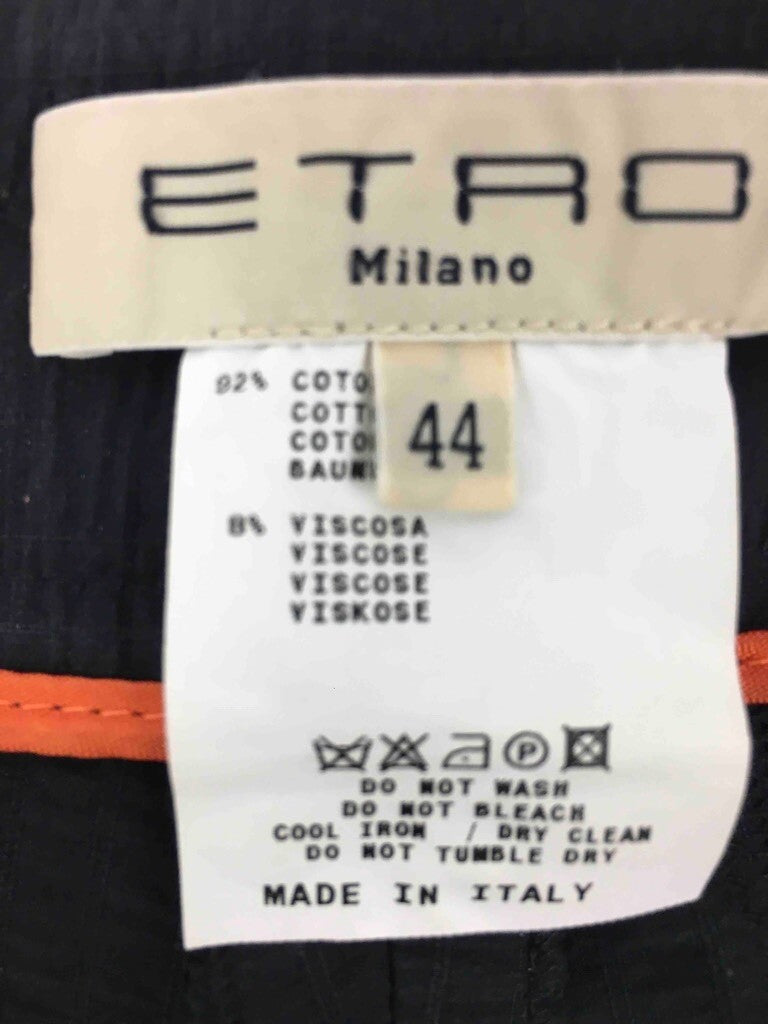 Etro Milano Mens Dress Pants Black Flat Front Cotton Blend Trouser Italy Made 44