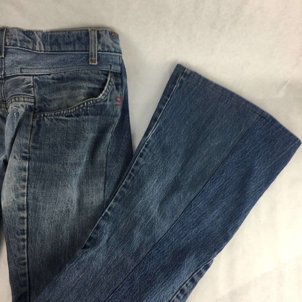 Womens Straight Leg Jeans Blue Zip Fly Mid Wash Ultra Low Rise Pockets Cotton 26