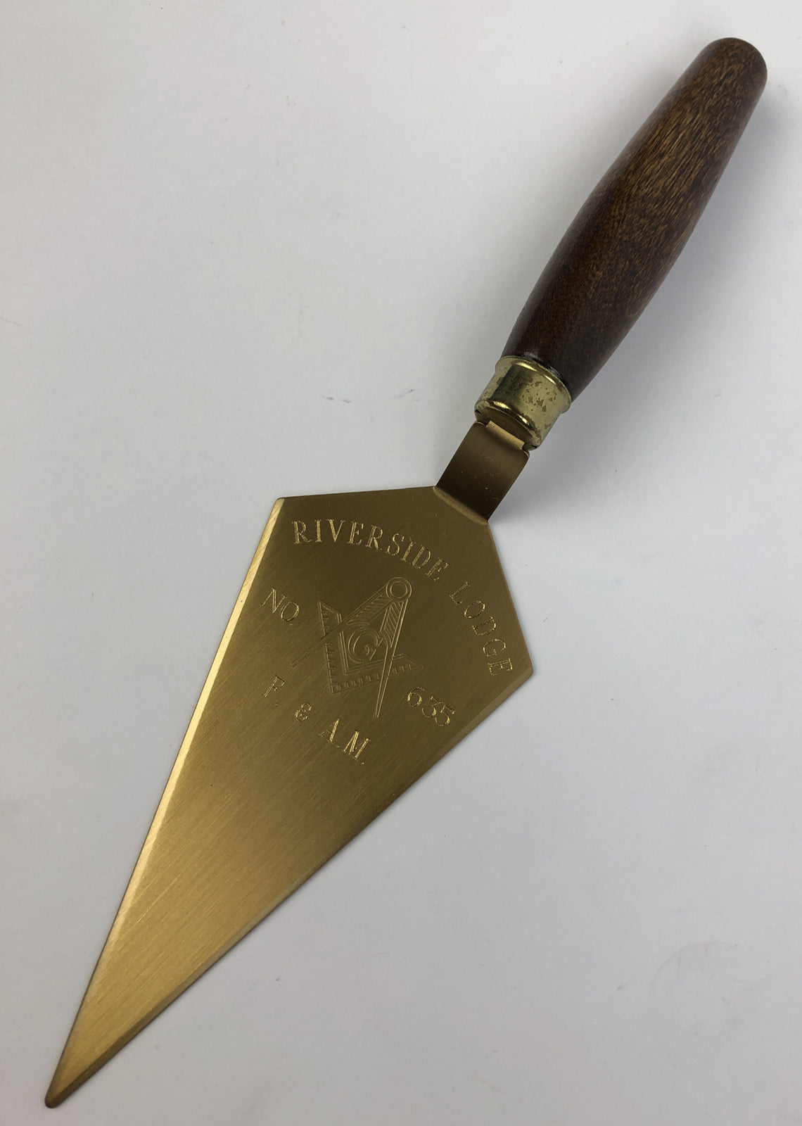 Masonic Trowel With Freemason Symbols 7 1/2" Wood Handle Riverside Lodge No. 635