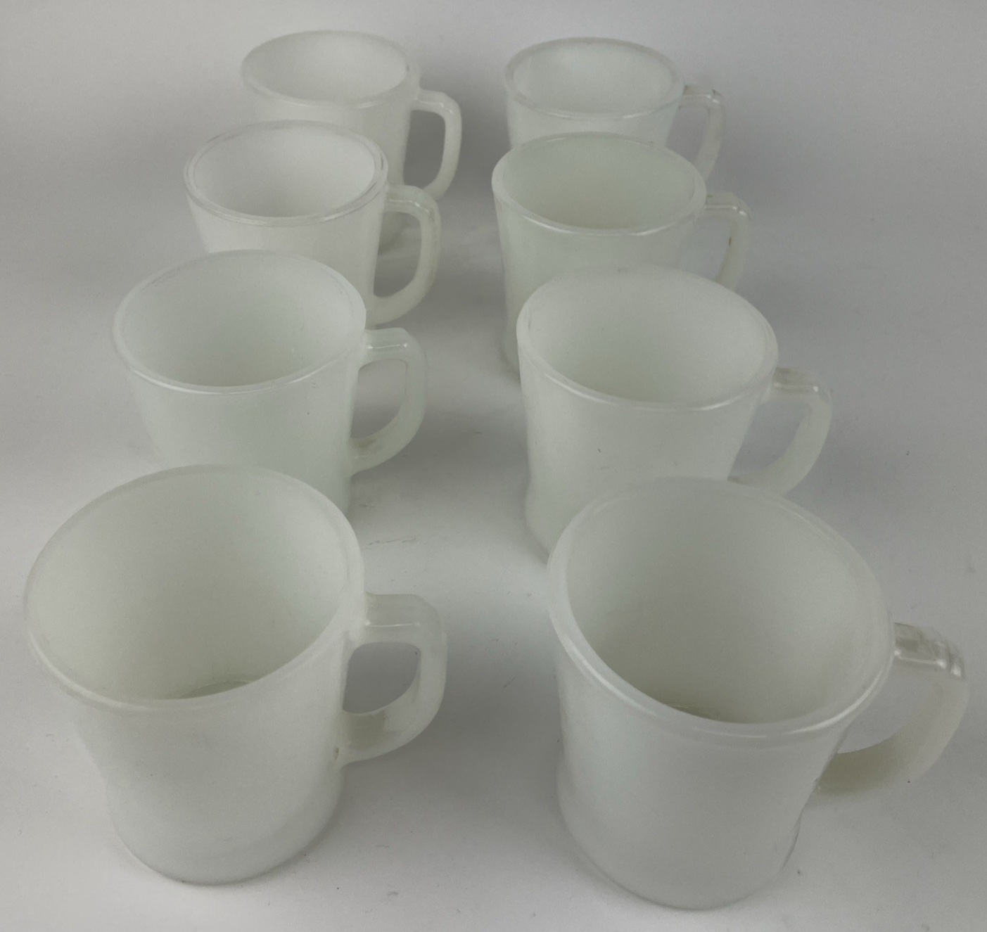 Lot of 8  Vintage White Anchor Hawking Fire King Milk Glass Coffee Cup D Handle