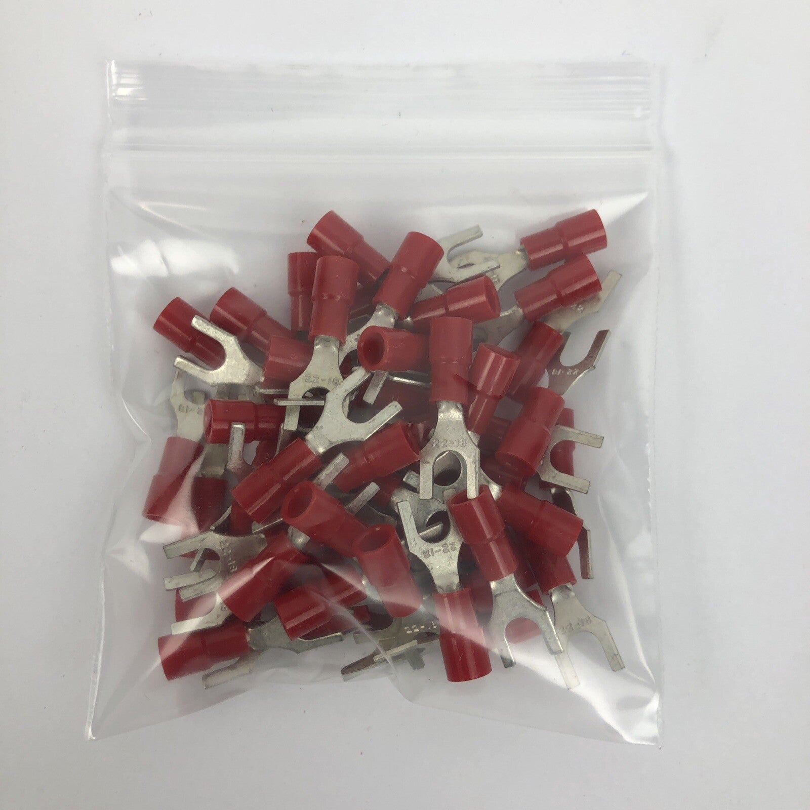 Thomas Betts 22-18 GA #8 Insulated Vinyl Fork Terminals - RED - 50 PCS - USA NEW