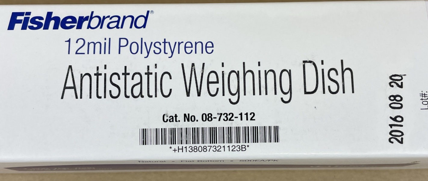 500 x Fisher Brand Antistatic Weighing Dish 12mm Polystyrene Dishes 08-732-112