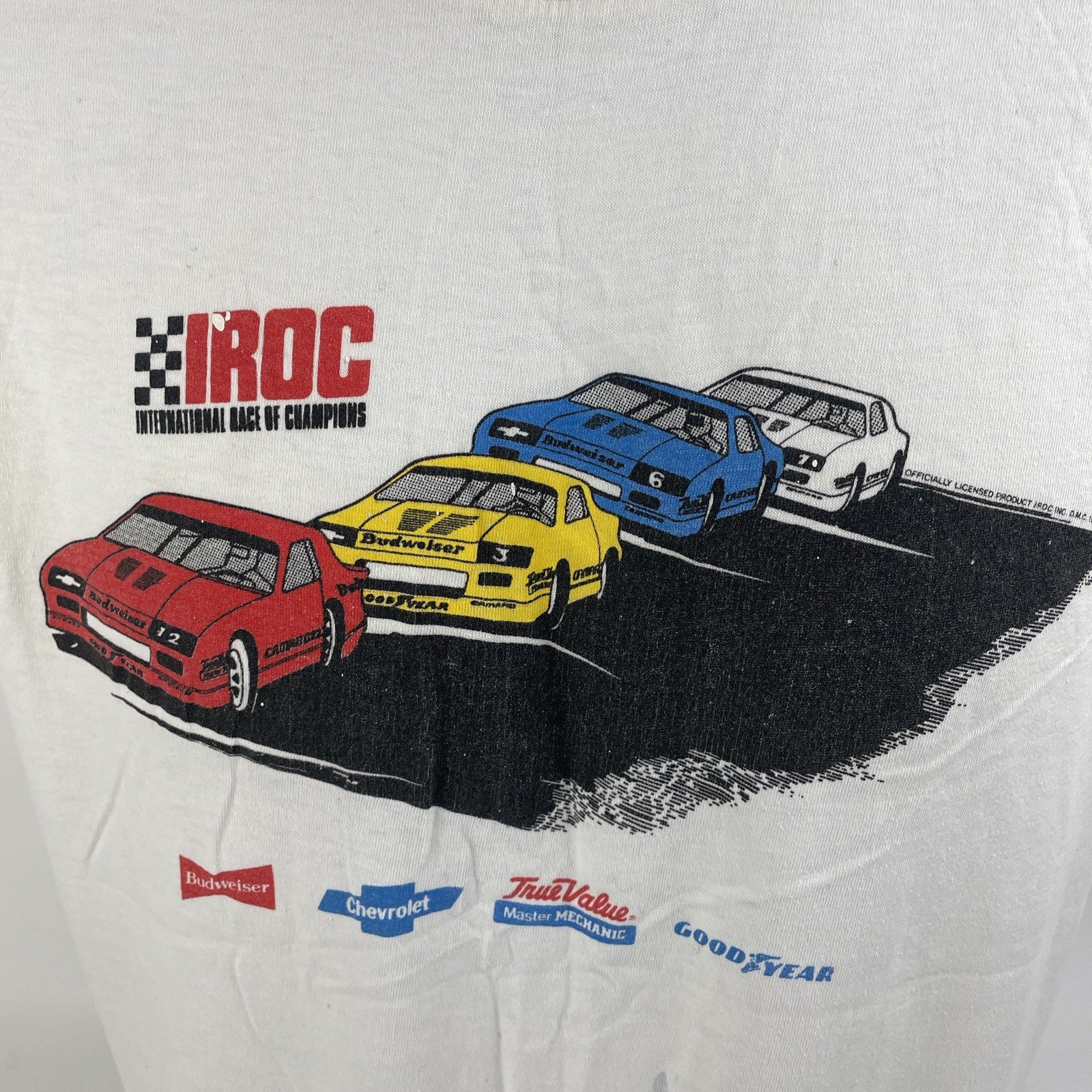 Vintage 1988 IROC N Roll Chevrolet Camaro Racing T-Shirt White Size Small Bud