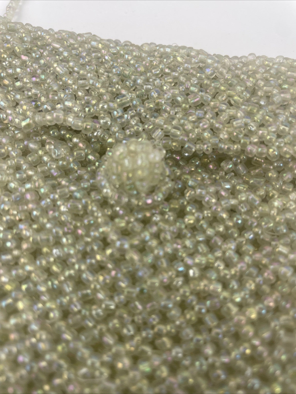 Vintage Small Opalescent Beaded Purse Crossbody Bag Green Pink 5" x 4"