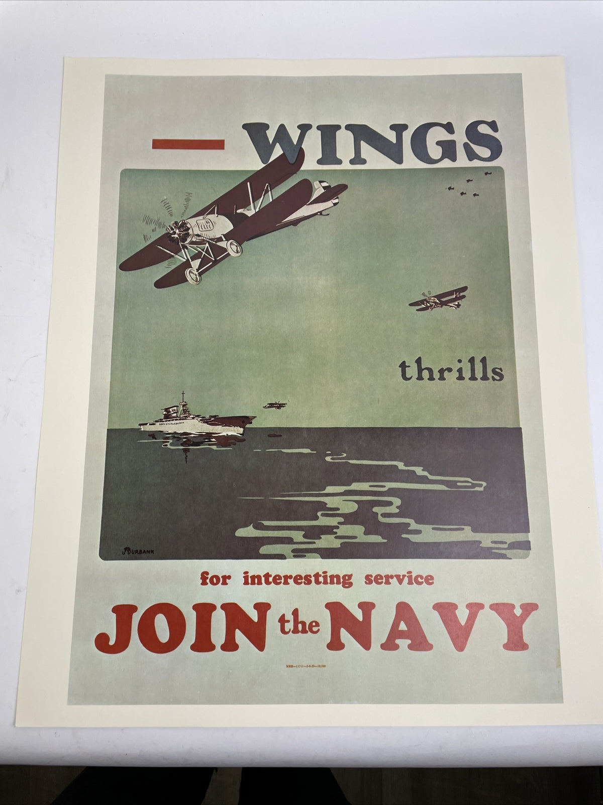 PRINT OF WWII NAVY Wings Thrills Navy RECRUITMENT POSTER Join the NAVY 20" x 16"