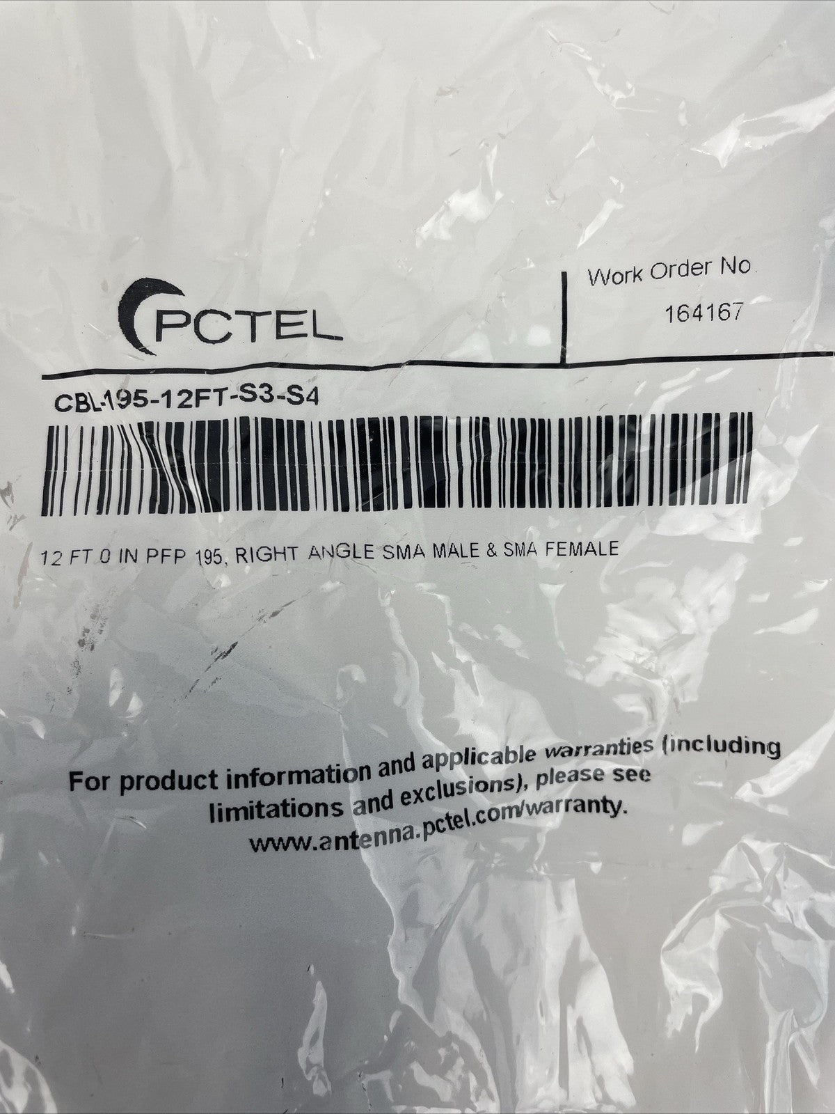 12 ft SMA extension cable - Male right angle 90 to Female (CBL-195-12FT-S3-S4)