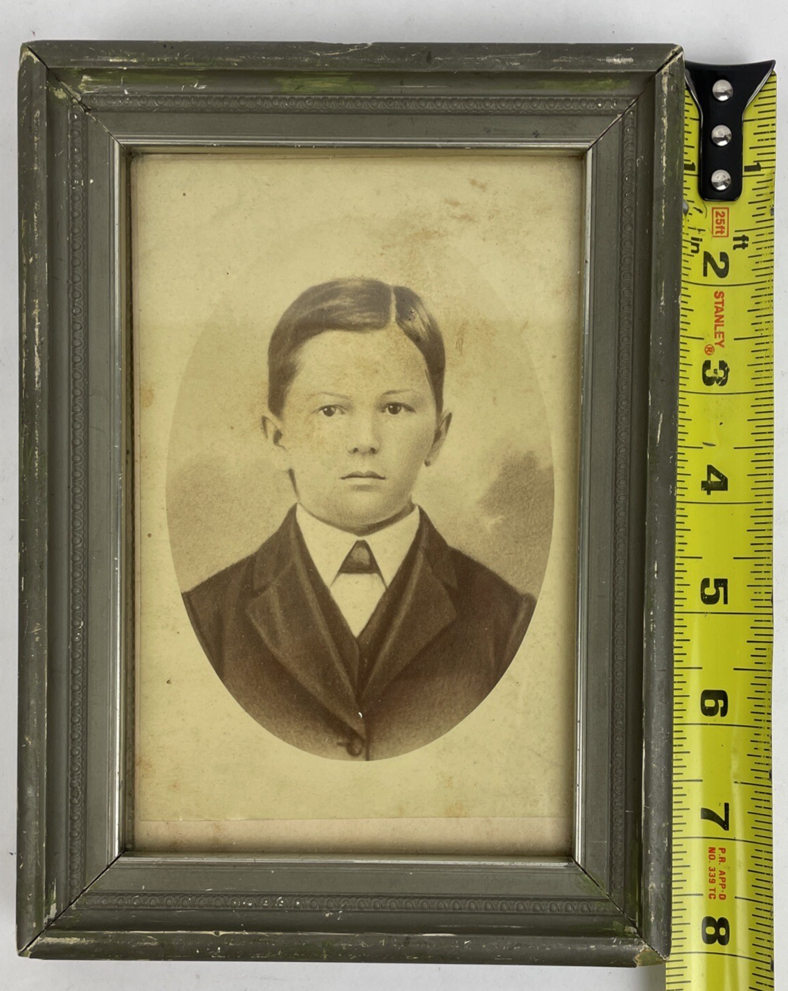 Antique Vintage Framed photo Handsome Boy Young Man Portrait -Drowned at age 16