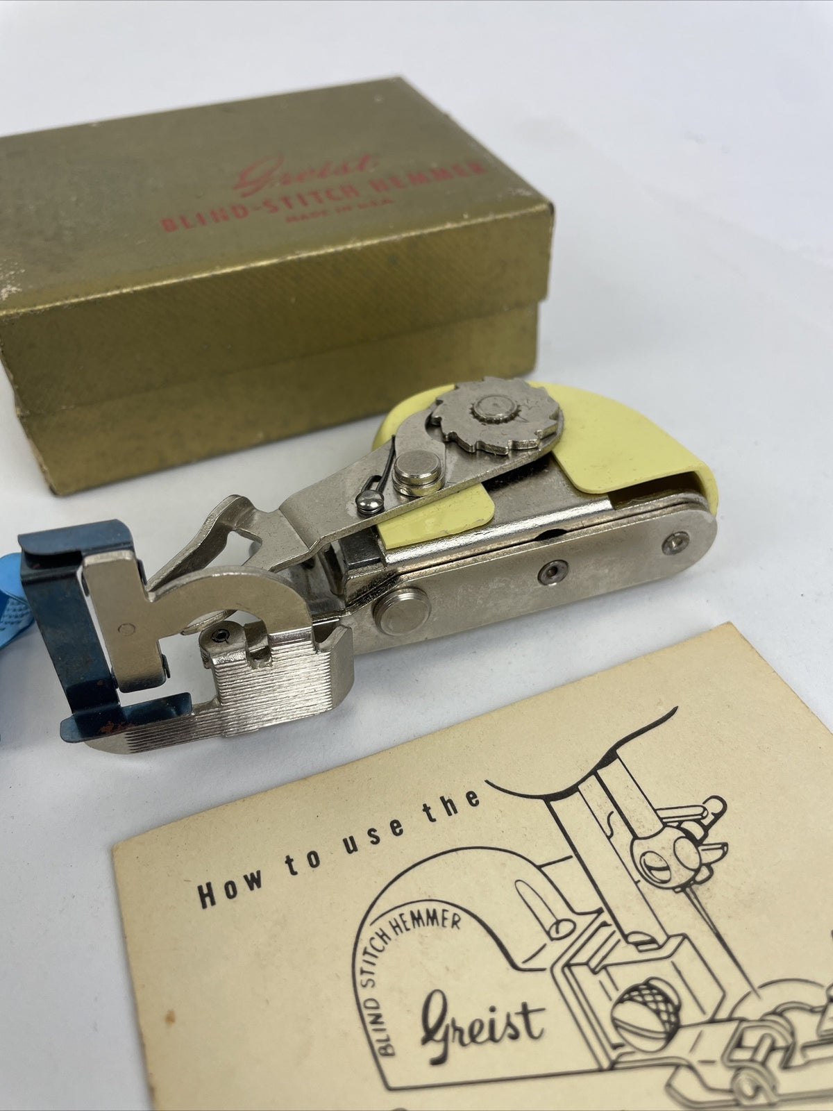 Greist Automatic Blind Stitch Hemmer w Original Box and Instructions - LOOK