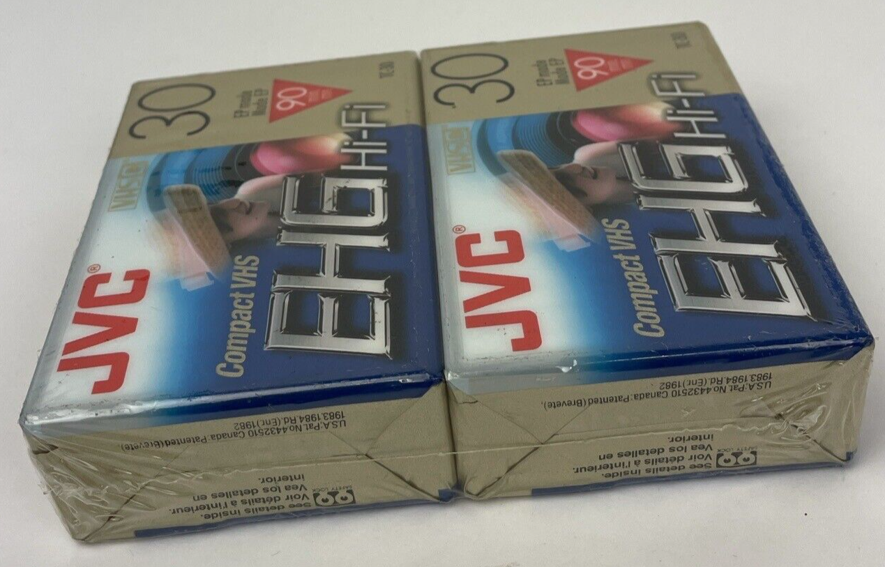 JVC EHG 30 Hi-Fi Compact VHS 90 Minute Tapes TC-30 EHGDU New Sealed 2-Pack A2