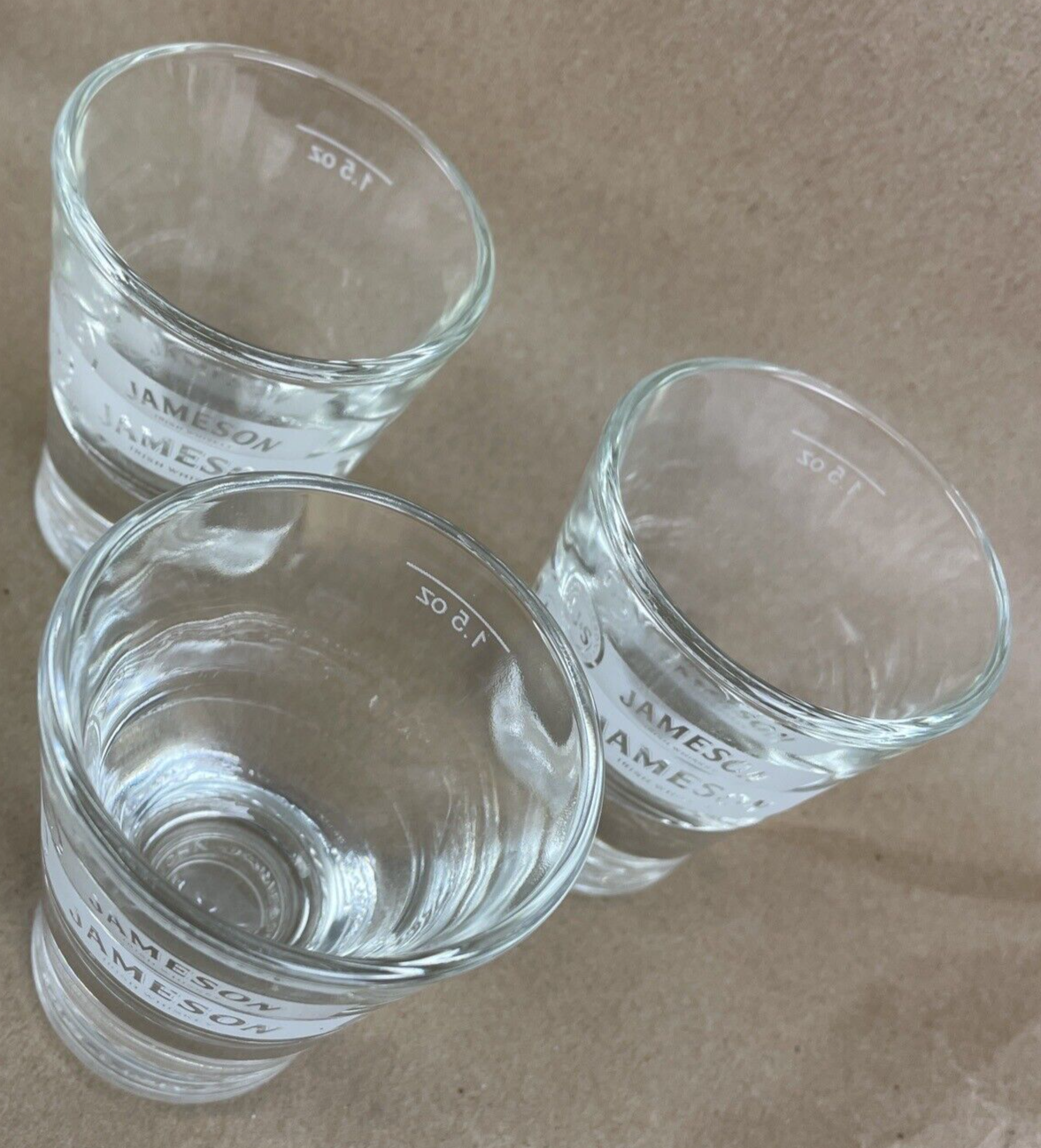 3 x Jameson Irish Whiskey JJ&S Etched Logo Heavy Bottom Shot Glasses 1.5 oz Lot