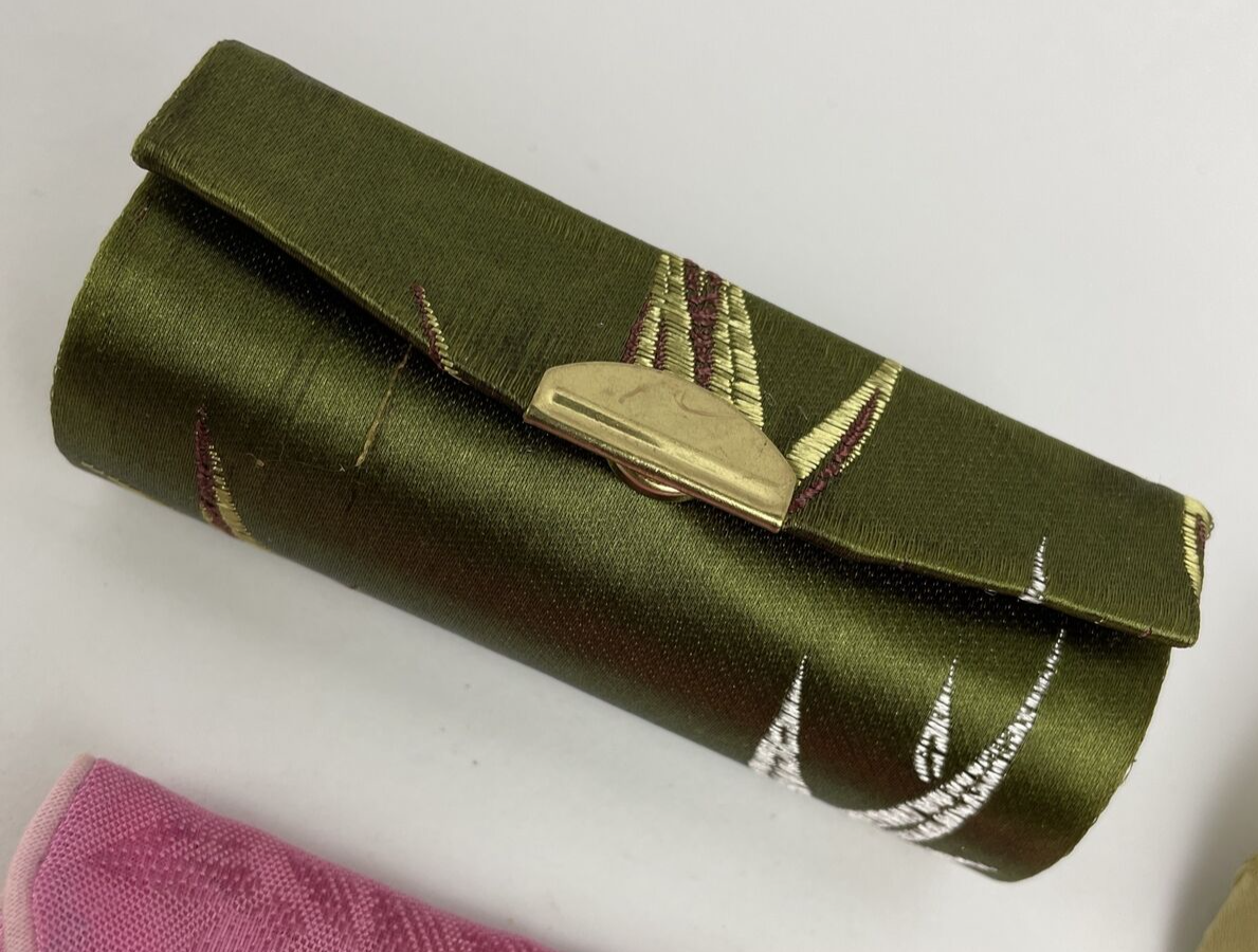 Chinese Silk Coin Purse And Silk Lipstick Holder with Mirror & Pouch VGC LOOK