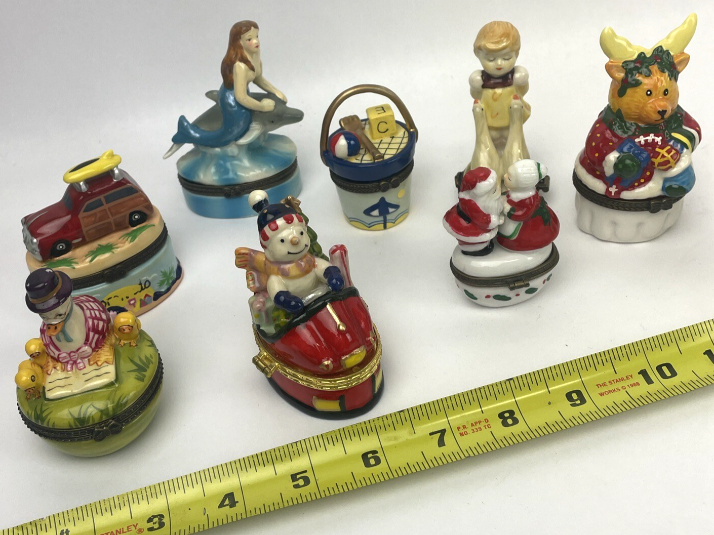 8 x Vintage Trinket Boxes Ceramic Christmas Beach Woody Mother Goose Mermaid