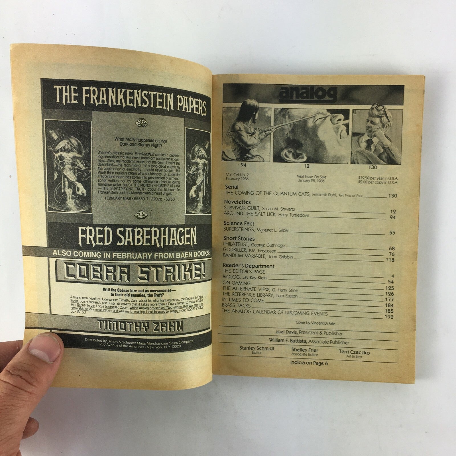 February 1986 Analog Science Fiction Fact Magazine Harry Turtledove FrederikPohl