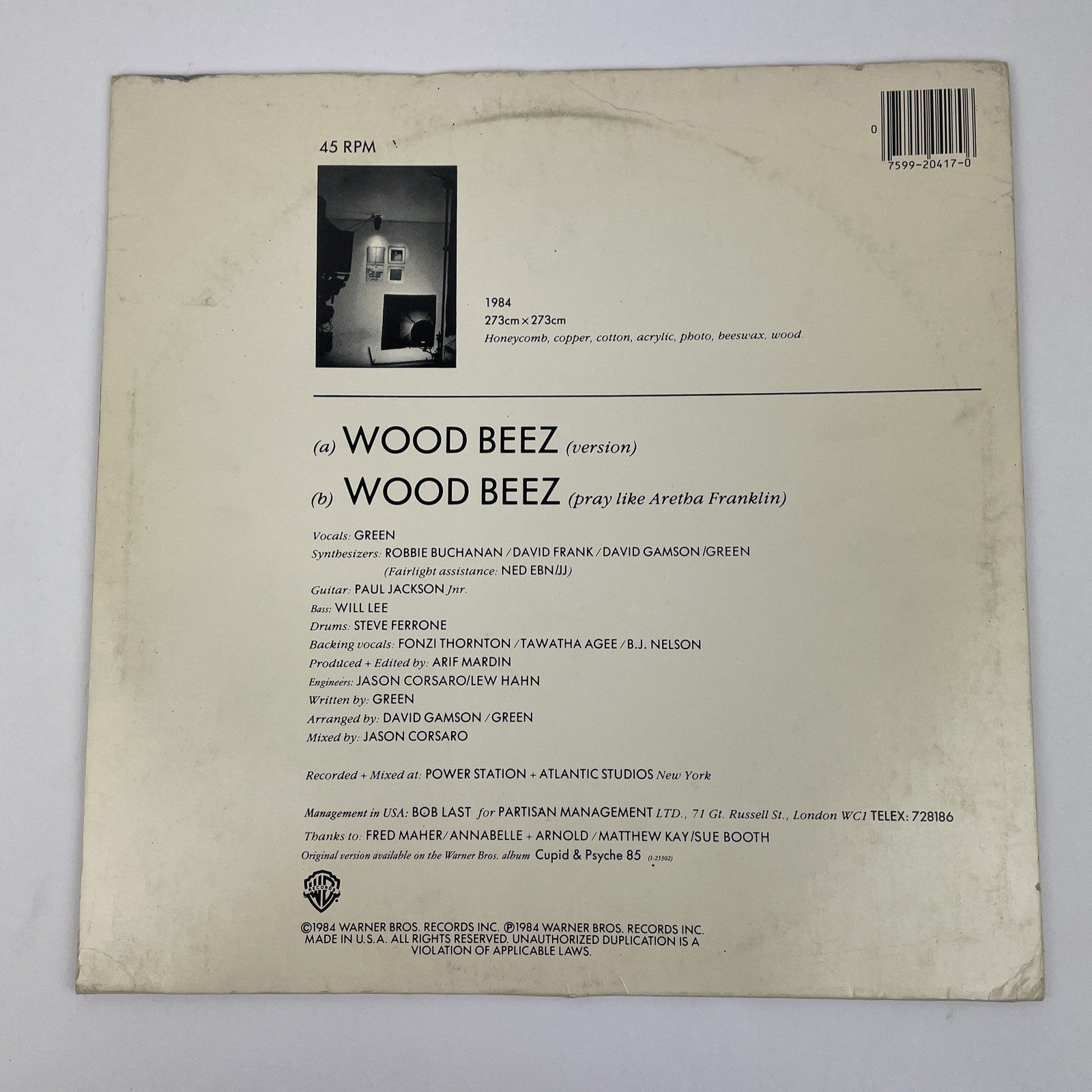 SCRITTI POLITTI WOOD BEEZ (PRAY LIKE ARETHA FRANKLIN) LP Record 1984 45 RPM