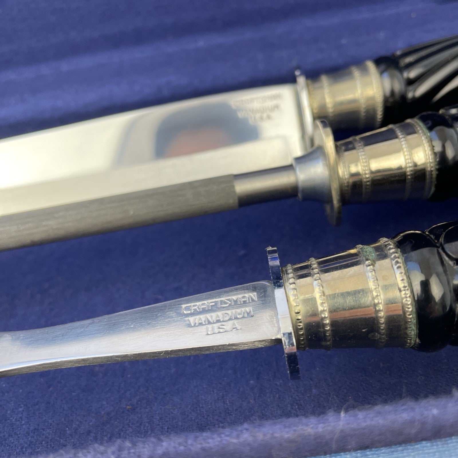 CRAFTSMAN CARVING SET HOLLOW GROUND CUTLERY ONYX Black Handle VINTAGE SET IN BOX