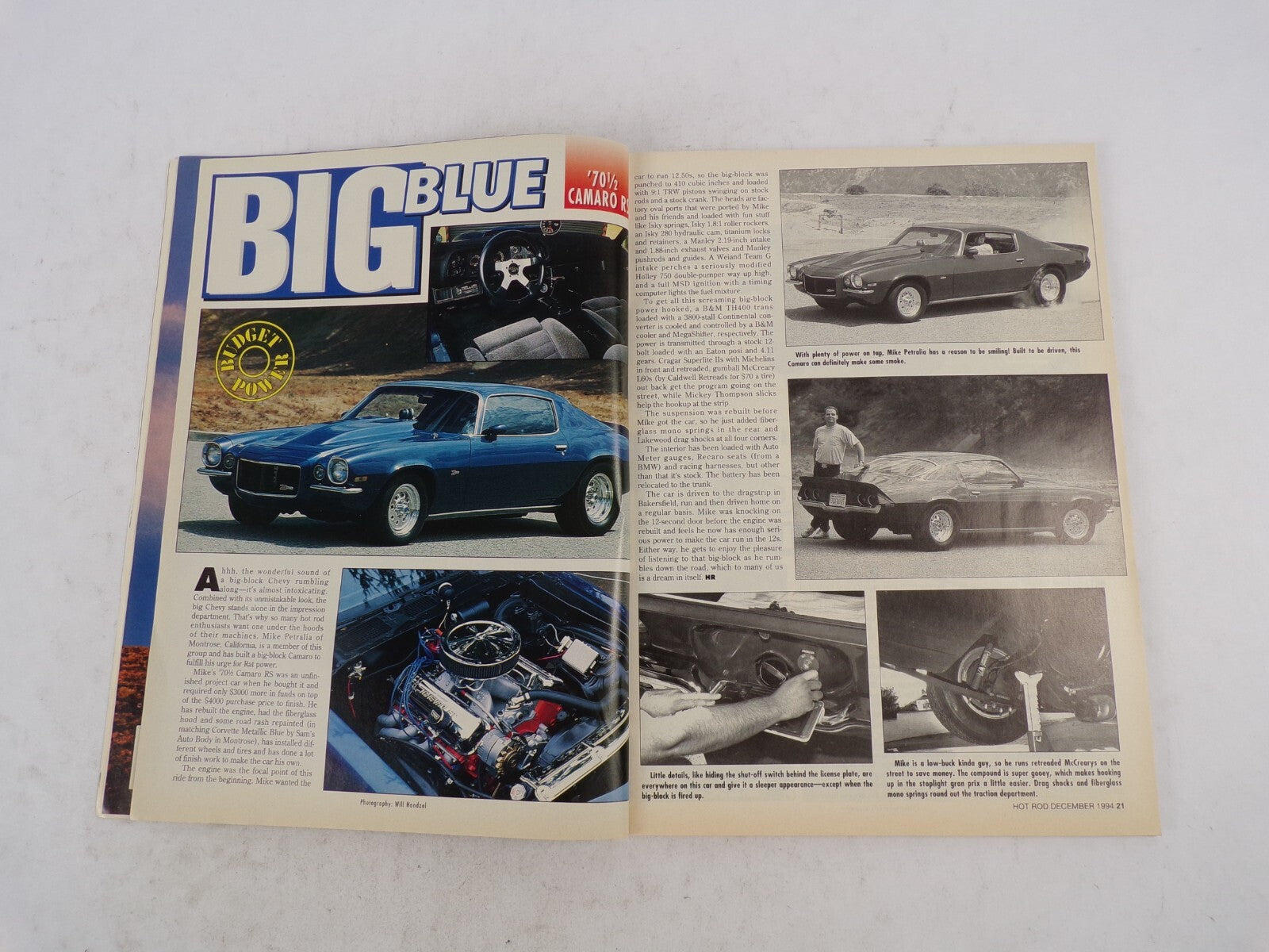 October 1994 Hot Rod Budget Power 12-Second,$6000 Big-Block Camaro Low-$$$ 350HP