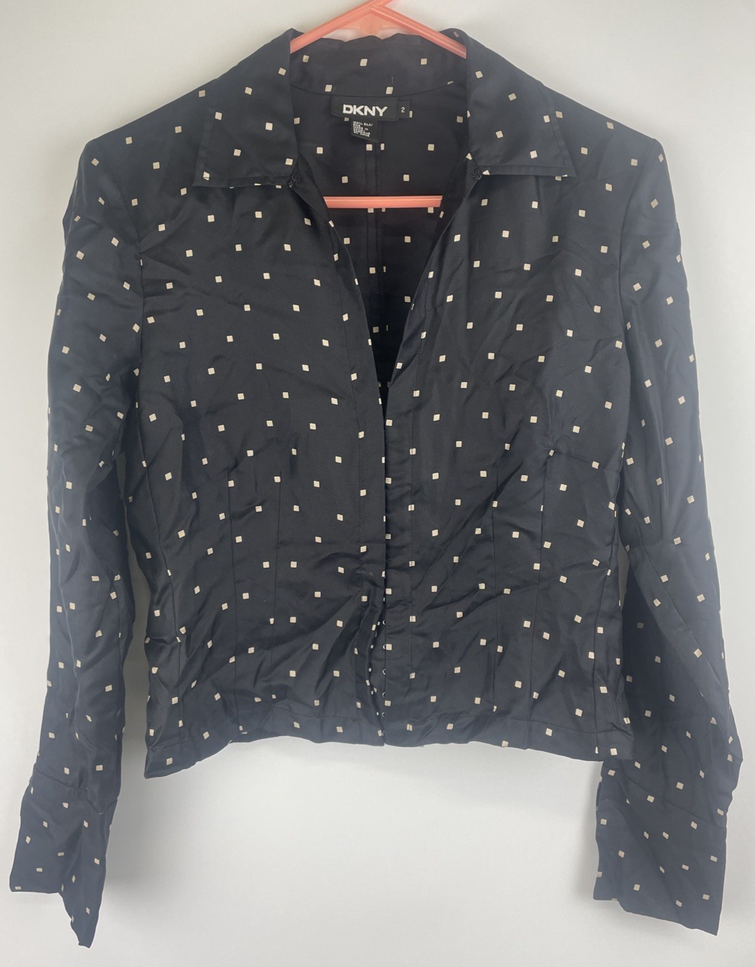 DKNY Petite Women's Silk Square Dot Print Mini Skirt w Matching Top Sz 2 Petite