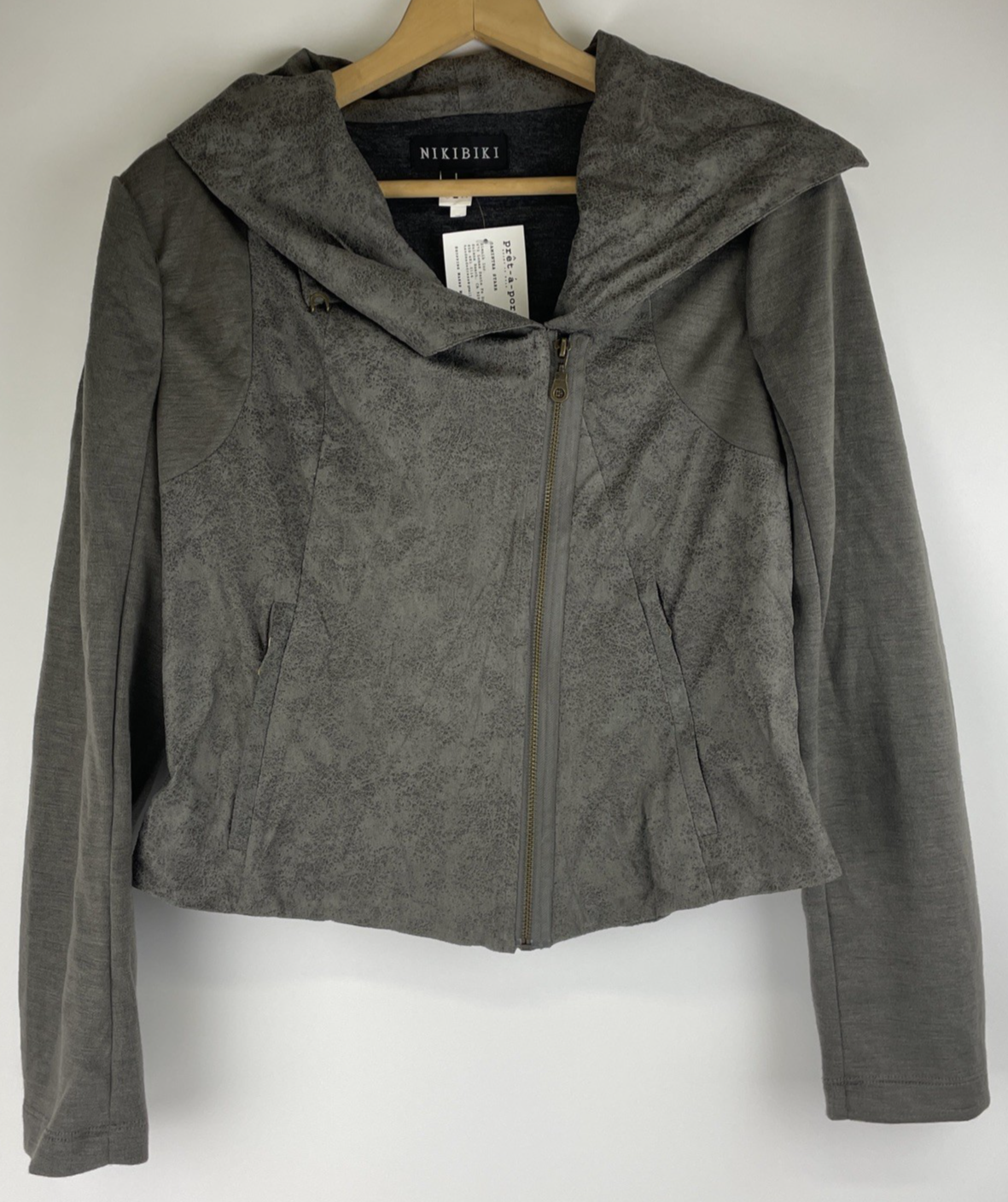 NWT Niki Biki NIKIBIKI Designer Faux Suede Asymmetrical Zipper Moto Jacket Large