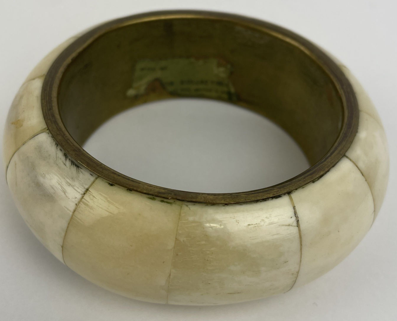Lot of 3 Bracelet s Vintage Indian bone + Inlay Bangle Brass Floral Bird 8.5