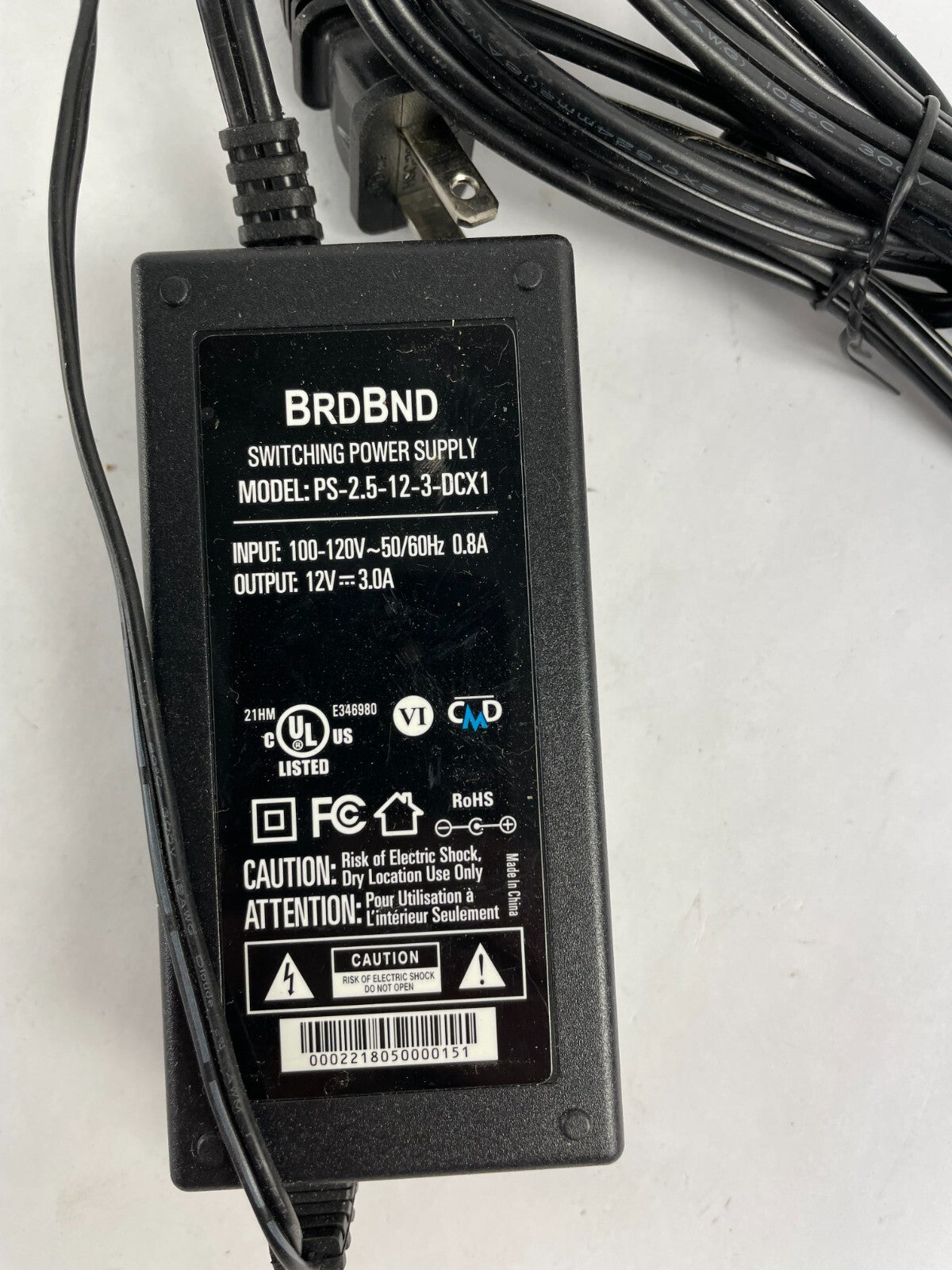 Genuine BRDBND PS25123DCX1 Ac Adapter Output 12 V 3 A Power Supply Adapter A74