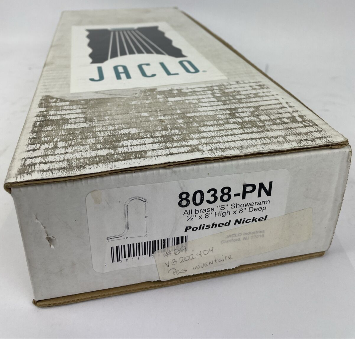 Jaclo Brass 8038-PN S Shape Shower Arm  1/2" x 8" High 8" Deep Polished Nickel
