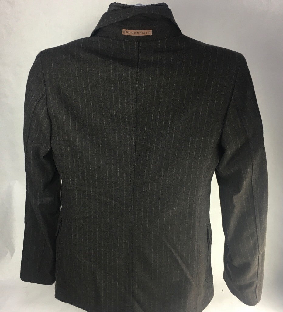 Brooksfield Mens Scoot Jacket Black Pinstripe Layered Puffer 100% Wool Italy 44