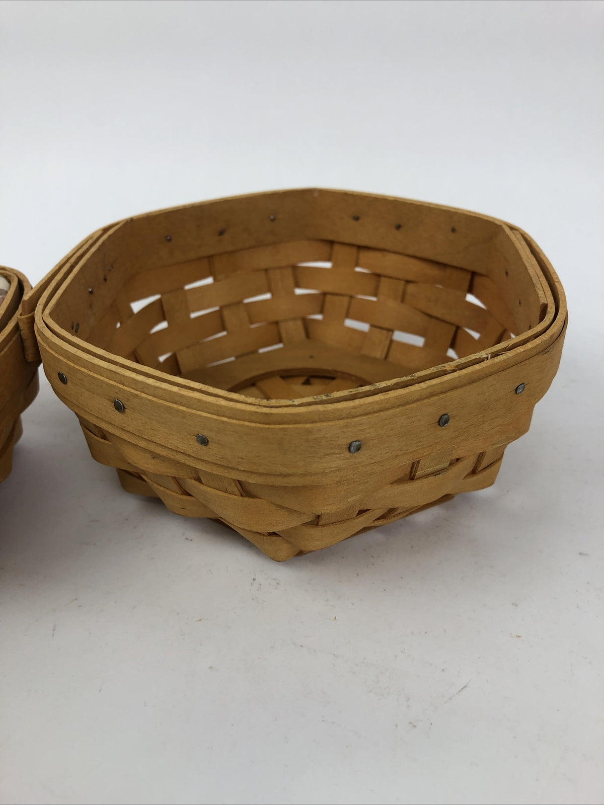 2 x Vintage Longaberger Baskets Two Small  1 With Floral Liner Dresden Ohio USA