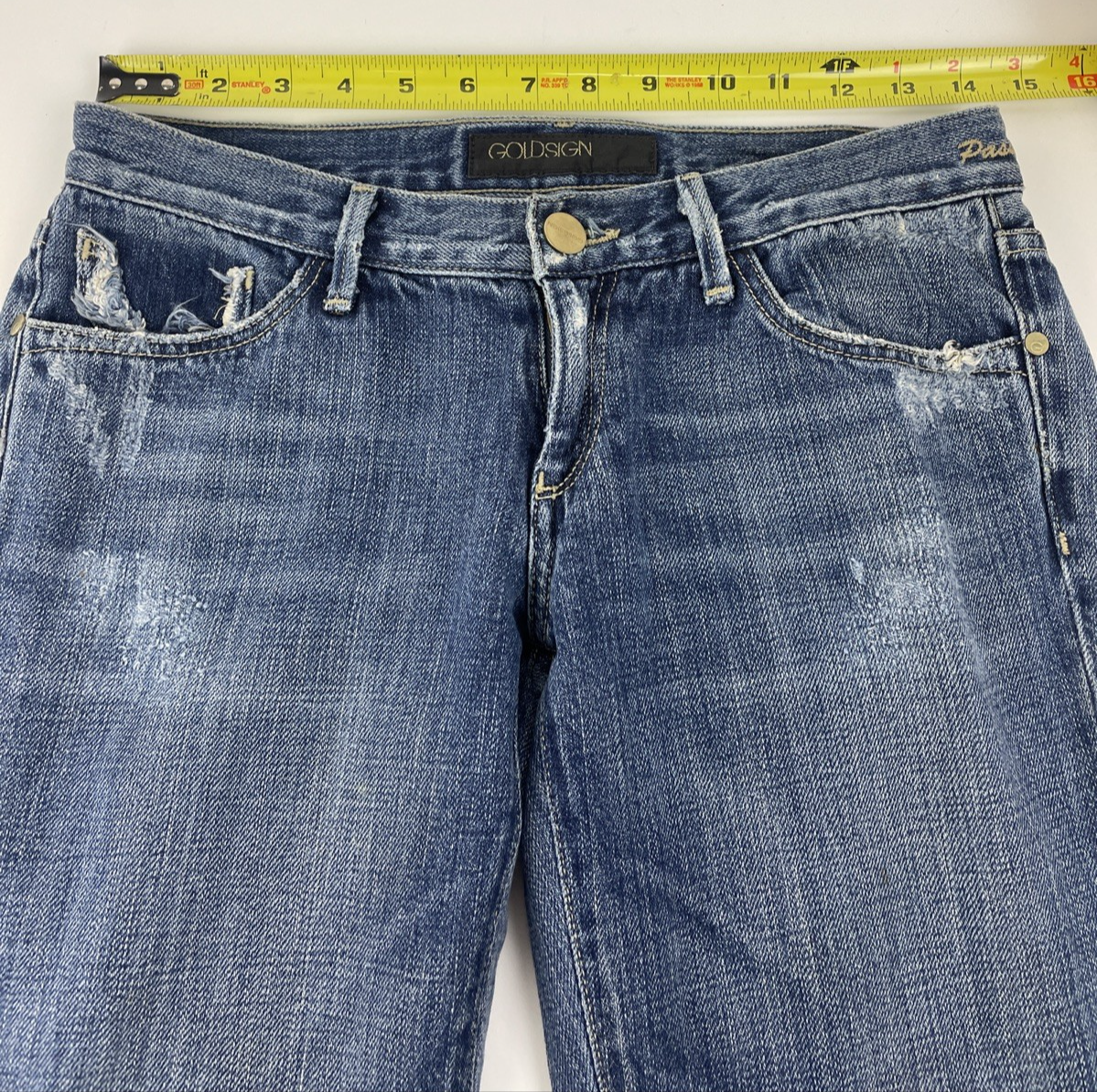 Goldsign Pants Women Sz 26 Blue Denim Jeans Flared Light Wash Low Rise Y2K