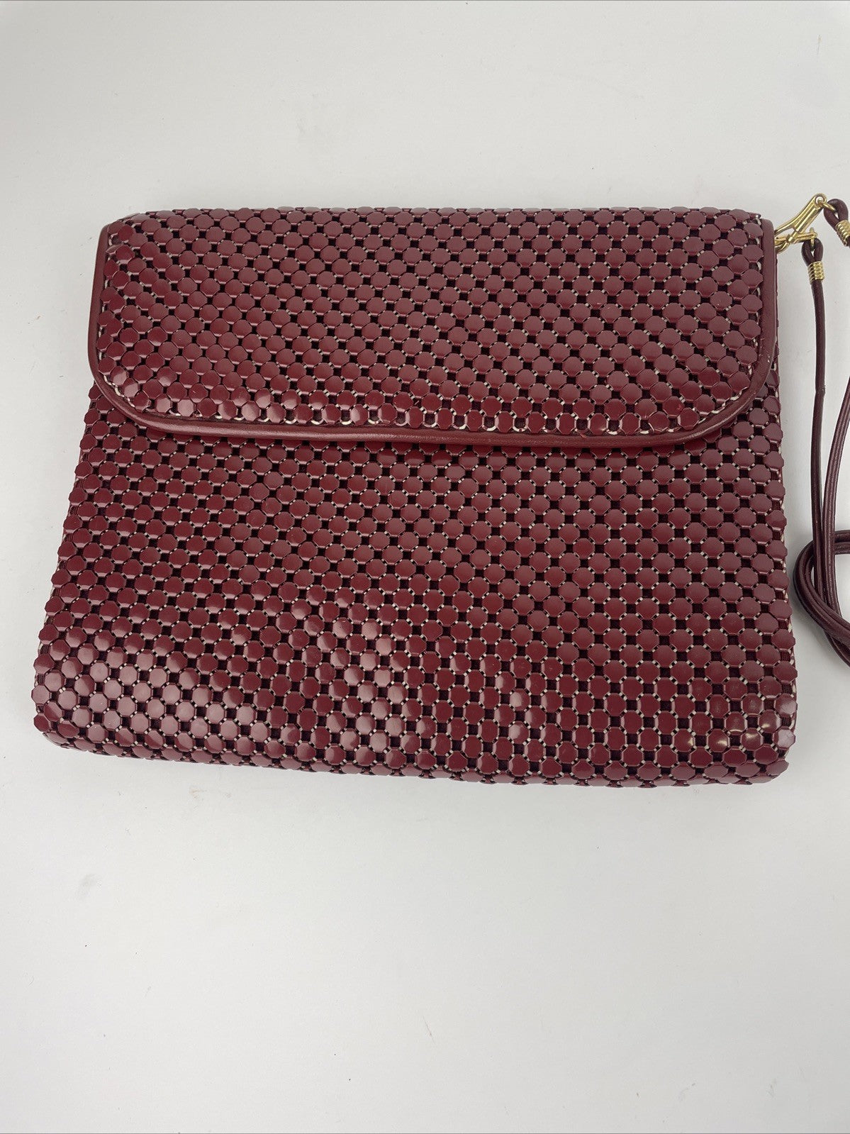 Whiting & Davis Burgundy w Red Mesh Clutch Metal Evening Bag Chainmail Hallmark