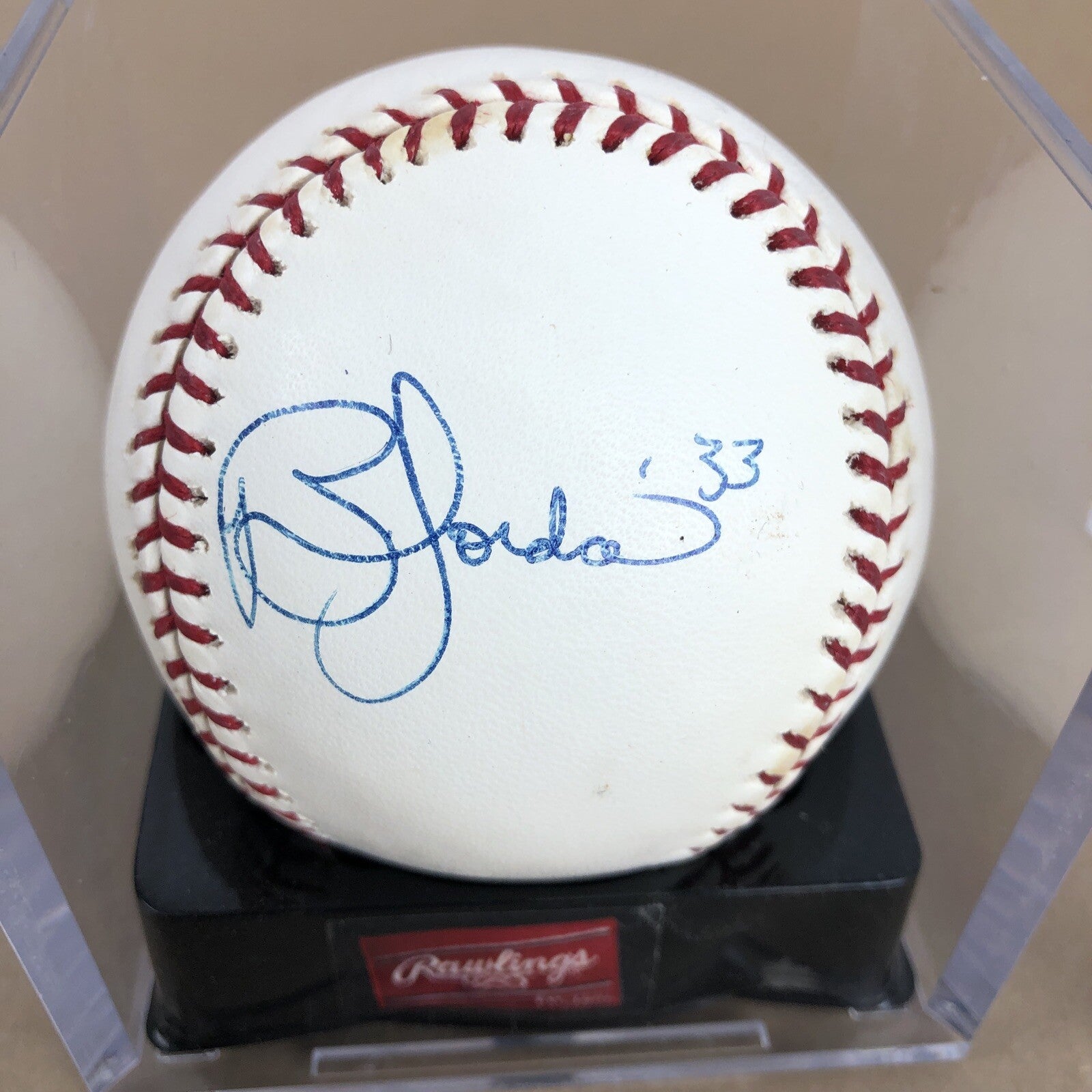 BRIAN JORDAN #33 Los Angeles DODGERS SIGNED OFFICIAL Rawlings MLB BALL in Cube
