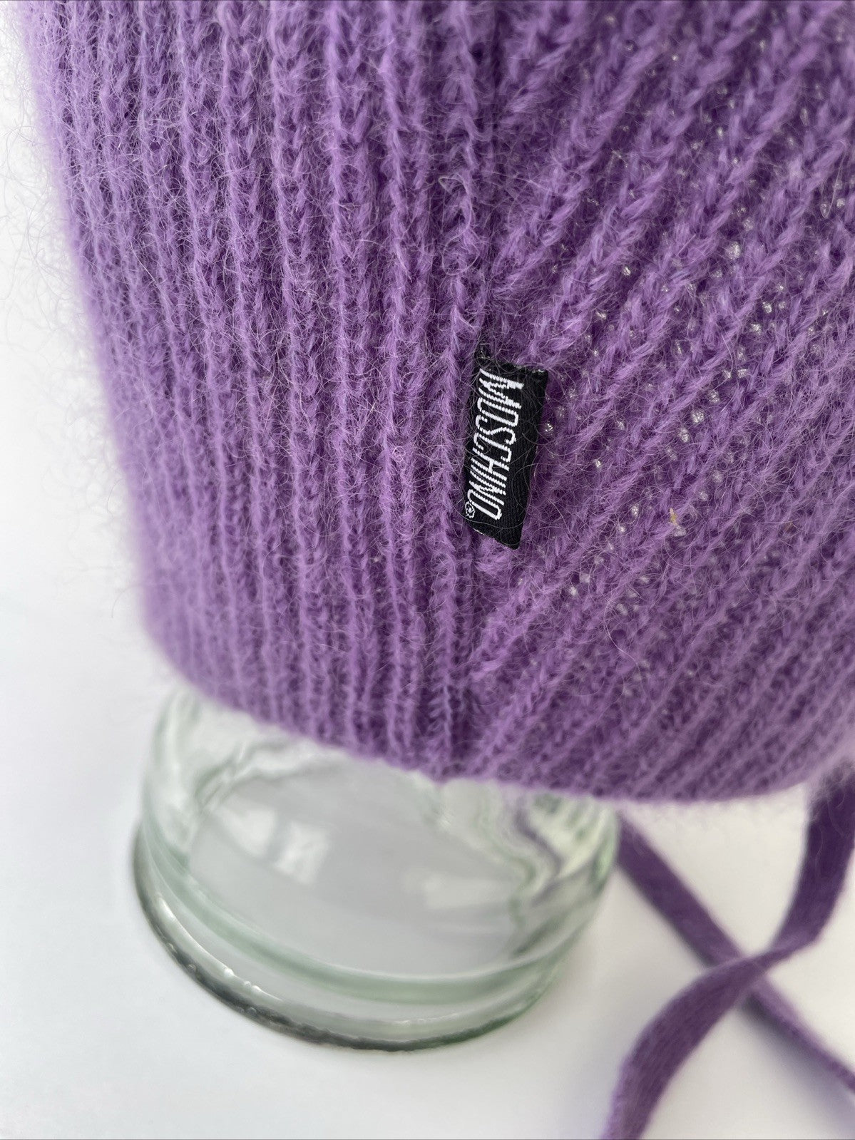 OEM Moschino Knit Mohair Balaclava Hood Hat Natural Women’s Purple Italy OSFM