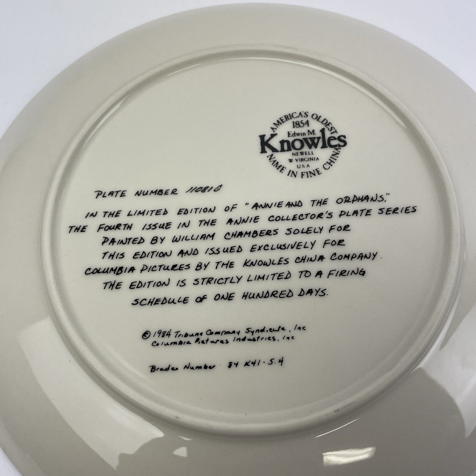Annie and the Orphans Collector Plate by Edwin M. Knowles 1984 Number 11081 G
