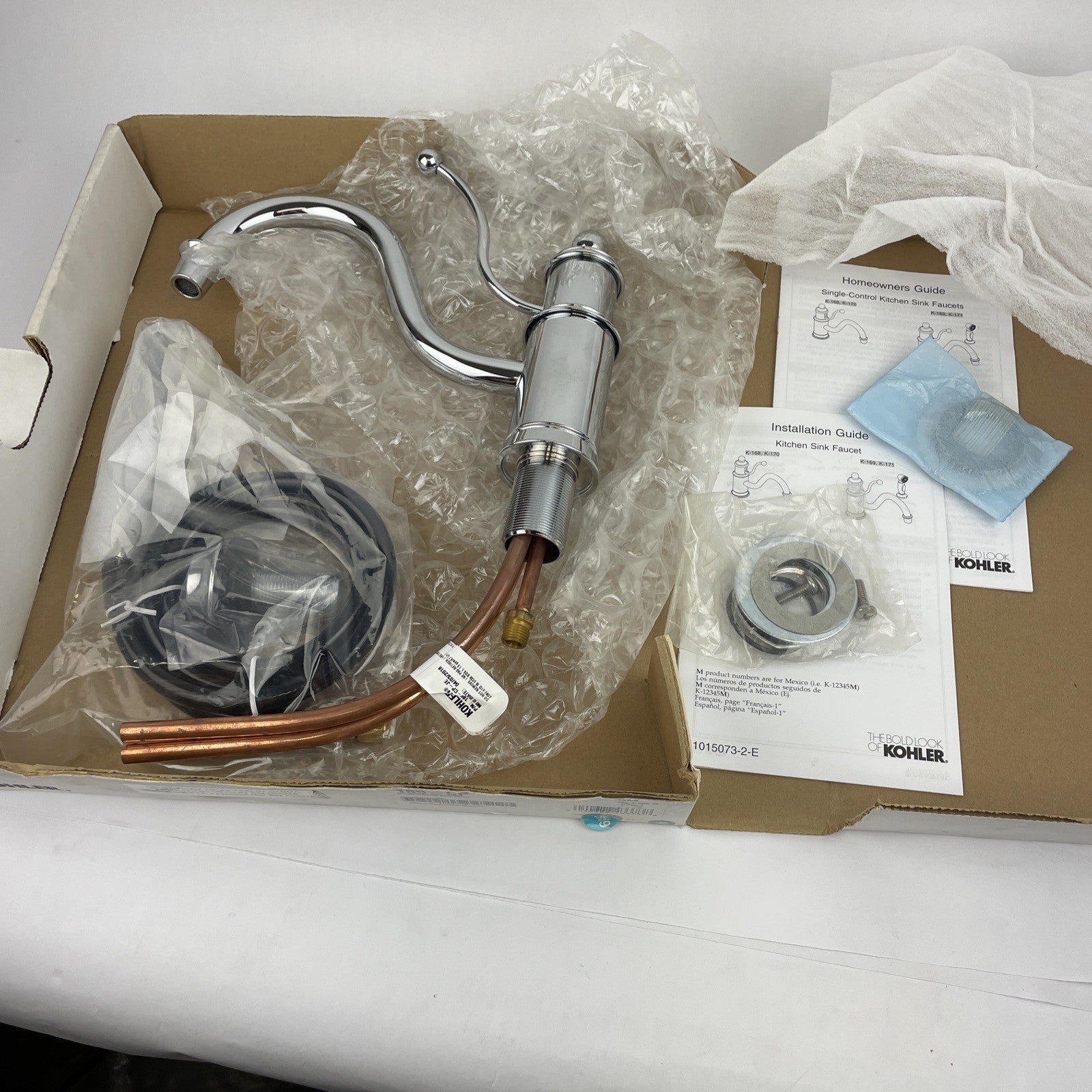 Kohler K-169 Antique single control kitchen sink faucet with side spray polished chrome traditional kitchen fixture