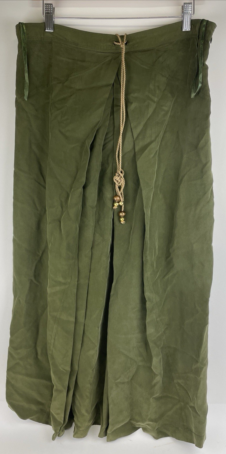 Vintage Diane Von Furstenberg Silk Crinkle Maxi Skirt Dark Olive Green Size  10