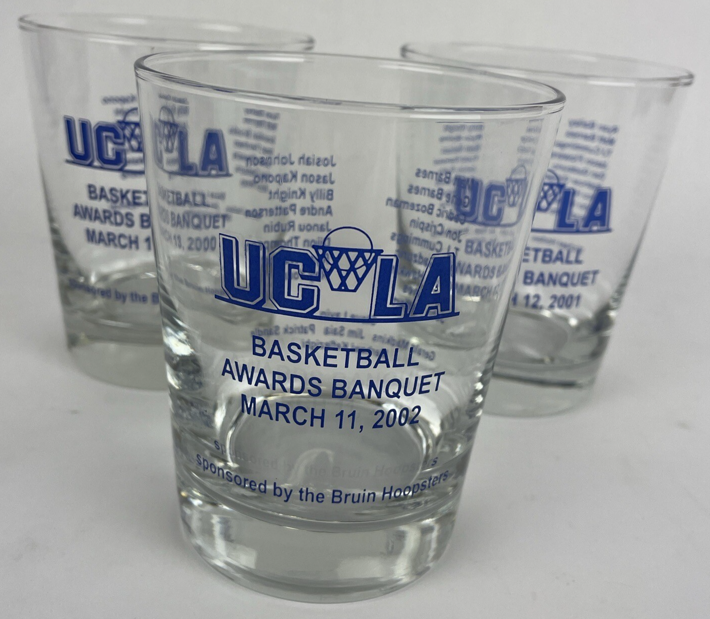 3 x UCLA Bruins Basketball Awards Banquet Bar Highball Glass Set 2000 2001 2002