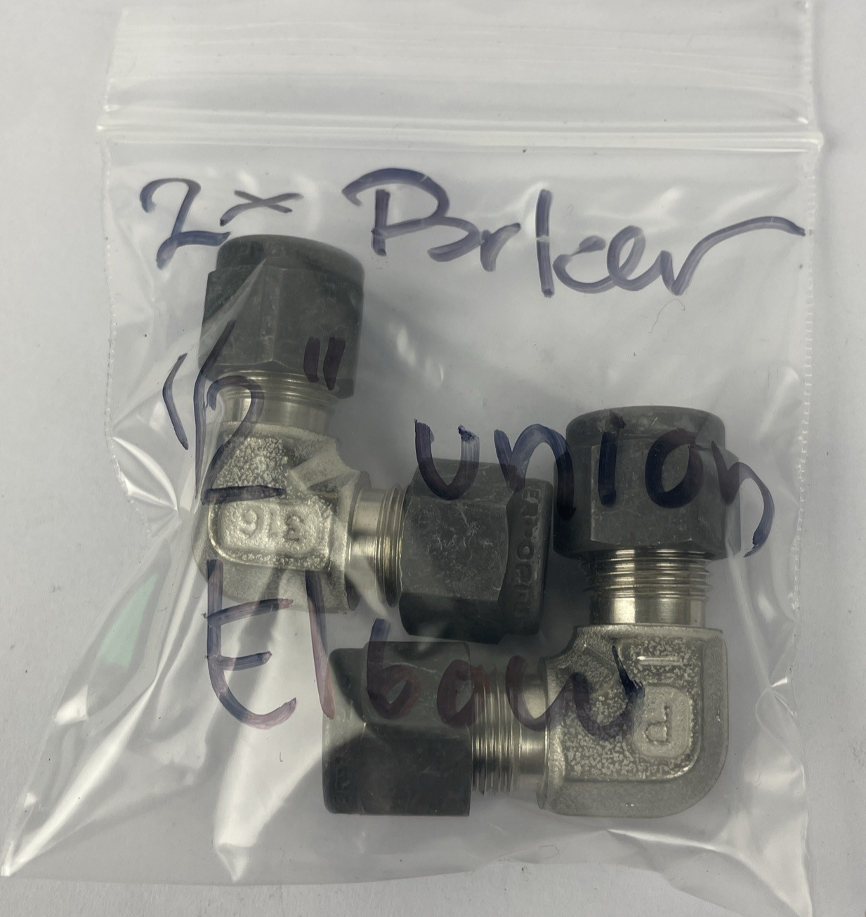Lot of 2 x 1/2" Tube Union Elbow 316 ss  PARKER CPI 8-8 EBZ-SS NEW
