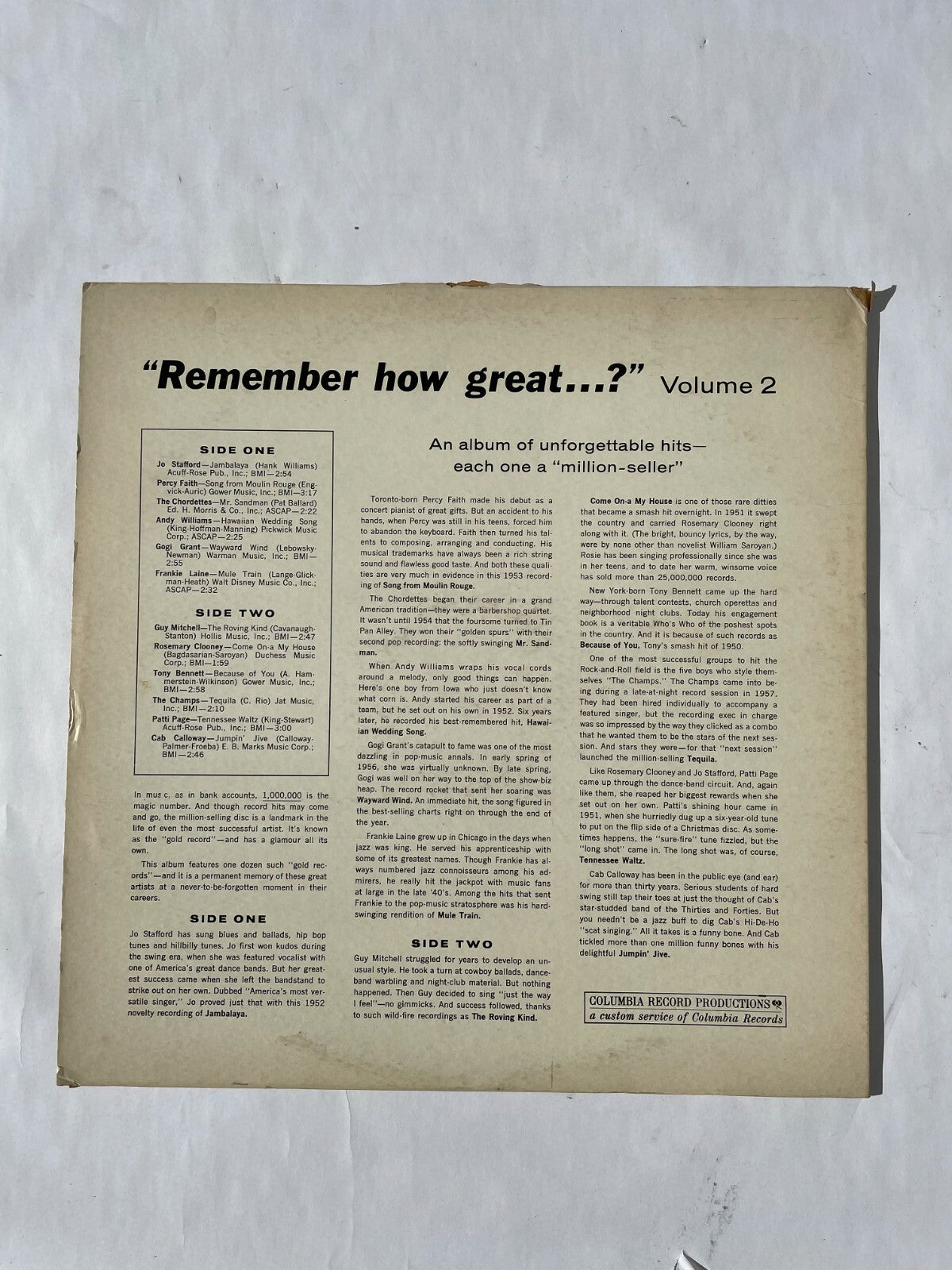 Remember How Great Vol 2  Tony Bennett Cab Calloway The Champs Vinyl Record Q10