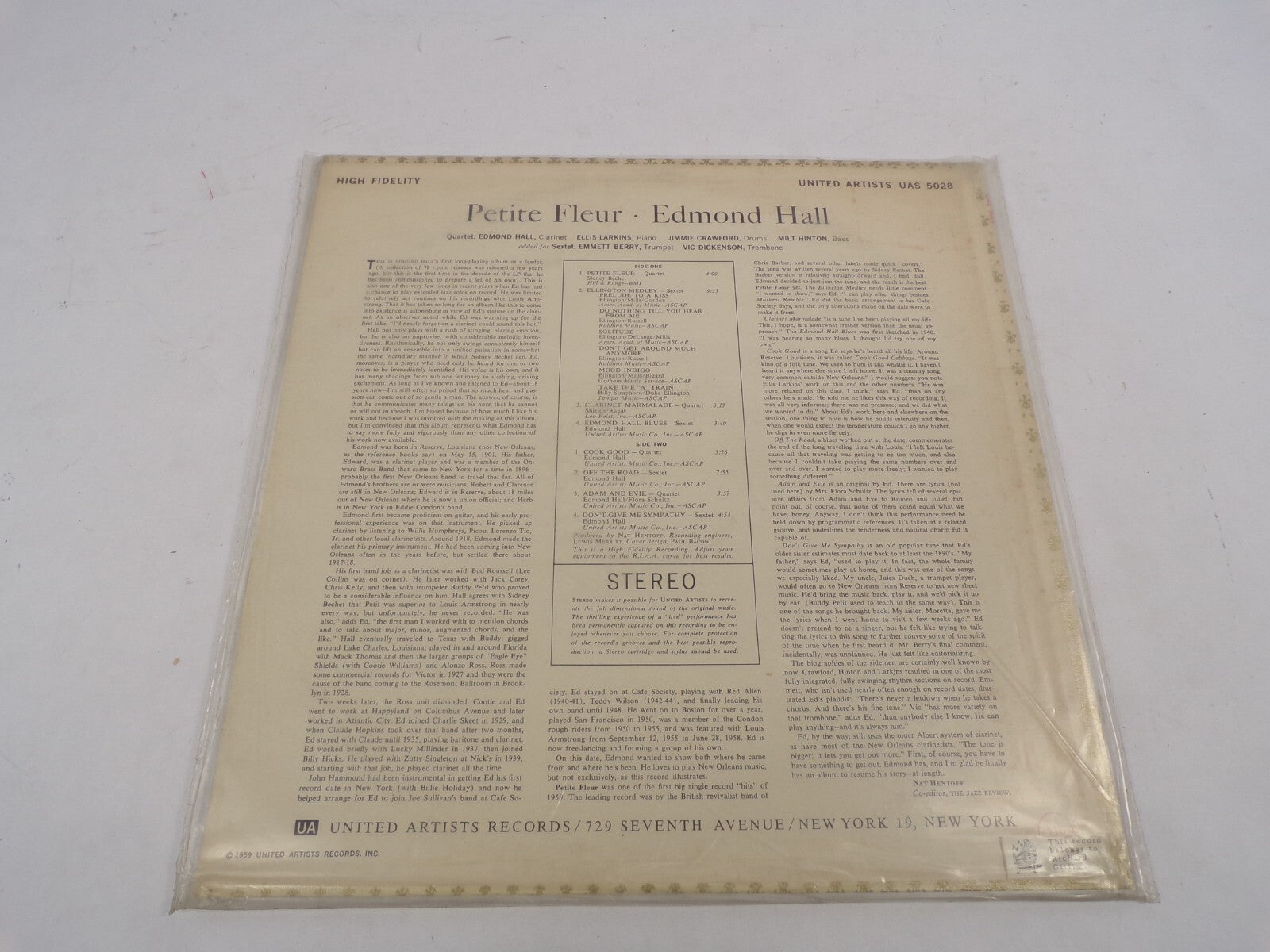 Petite Fleur. Edmond Hall VIC Dicknson Ellis Larkins Emmett Berry Milt Hinton
