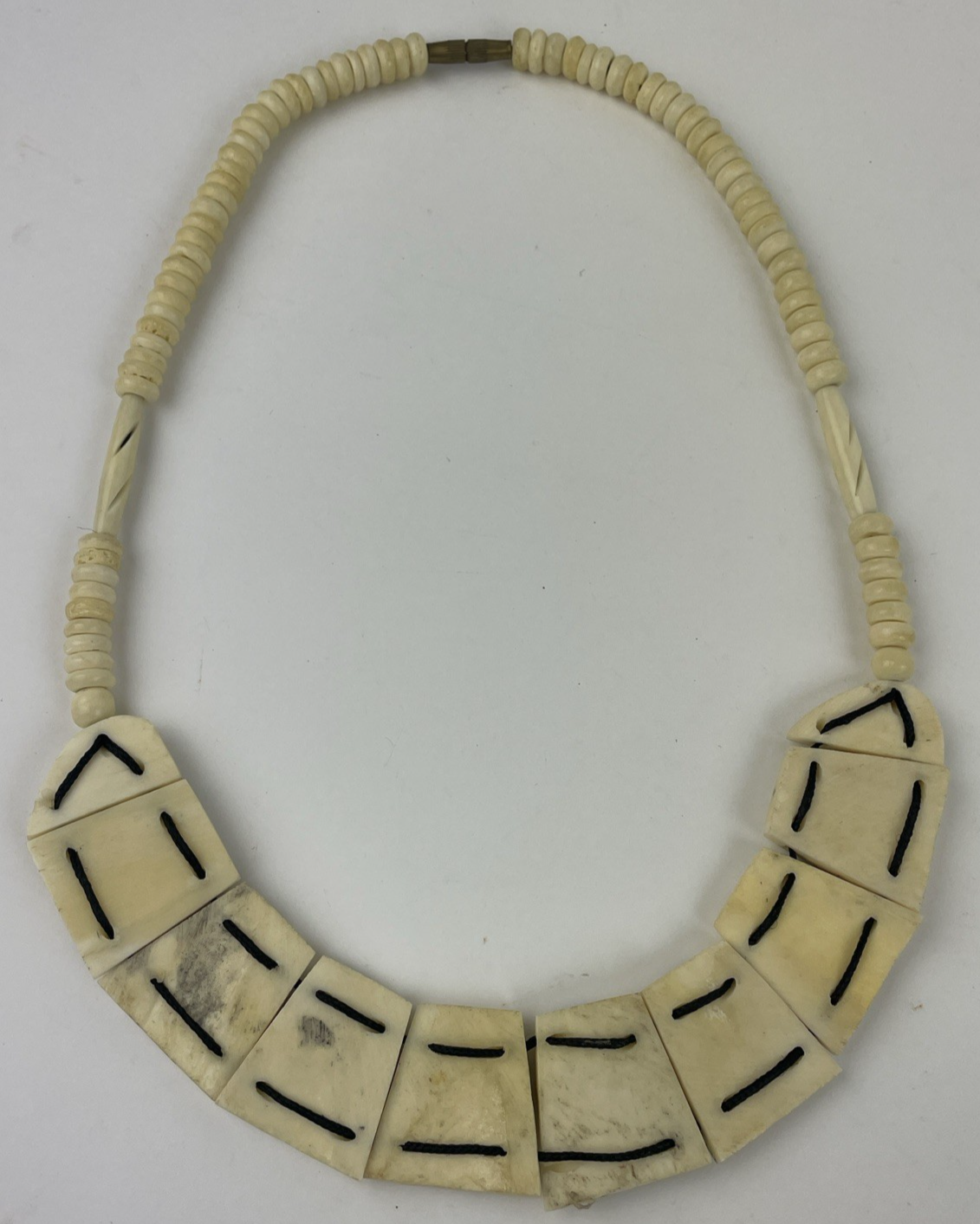 Tibetan Yak Bone Hand Carved Boho Om Necklace Vintage Jewelry Brass Screw Clasp